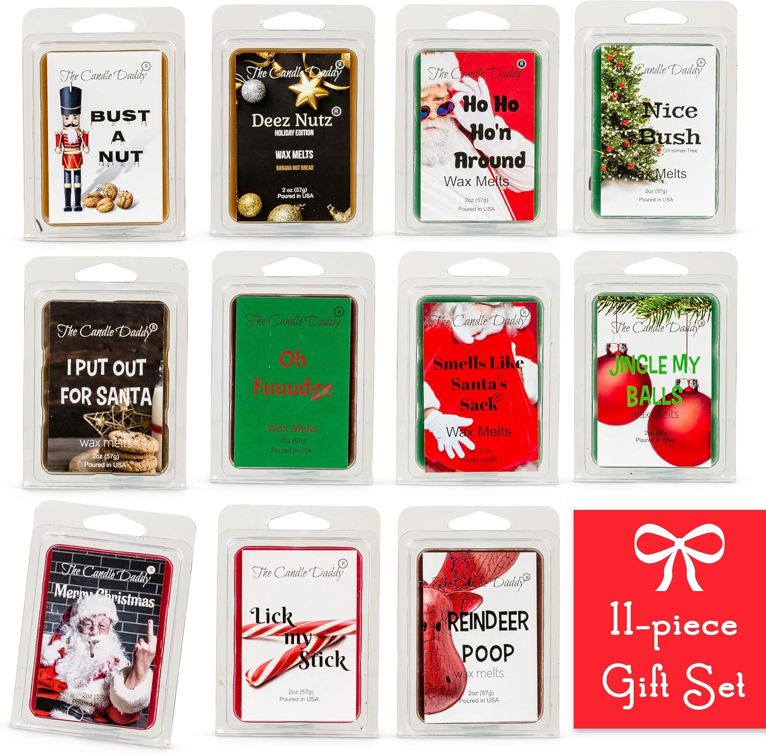 Santa's Sack - 11 Packs of Funny Scented Christmas Wax Melts in The Sack - Dirty Santa Gift