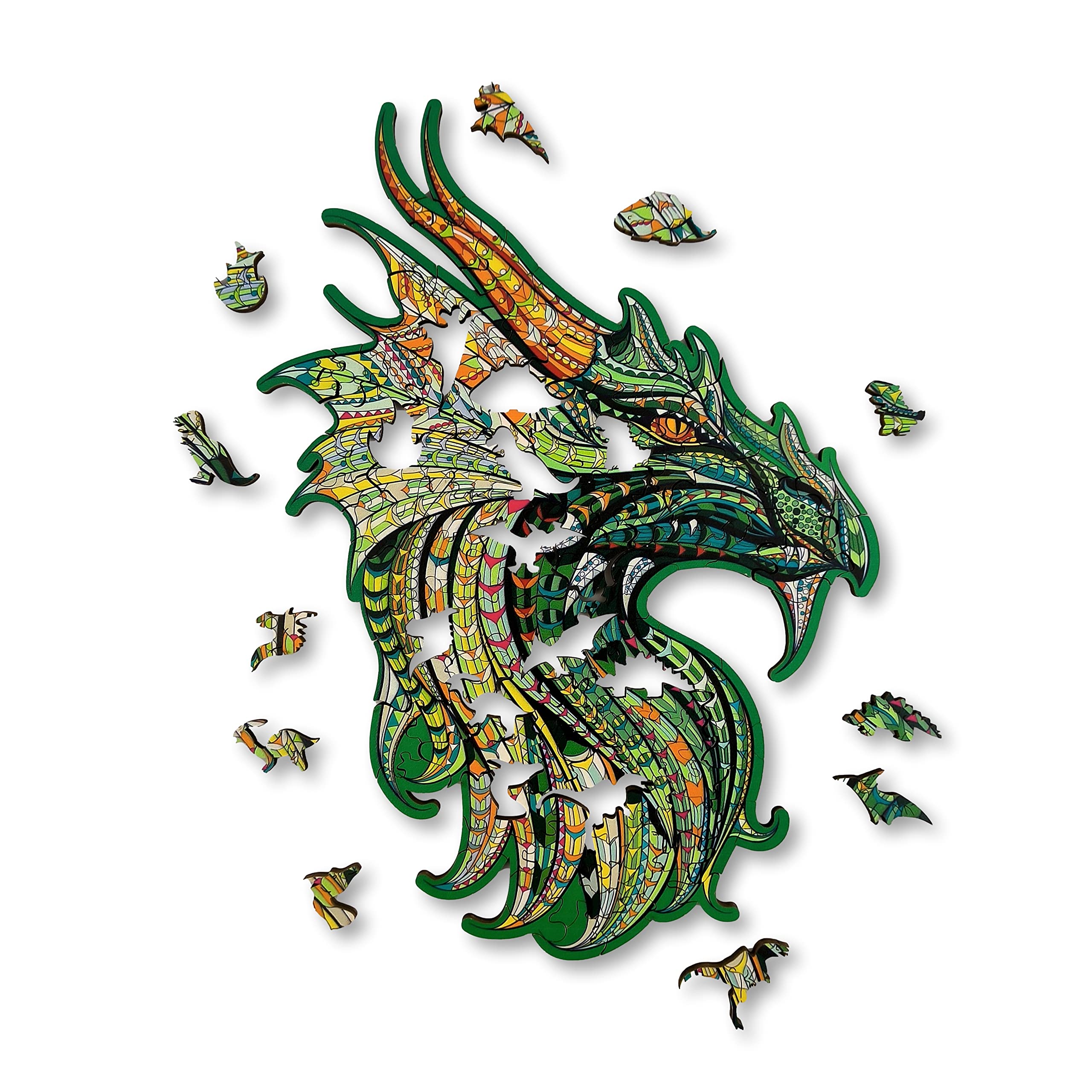 Aniwood drewniane puzzle w kształcie zwierząt Wieczko z wytłoczeniem w rozmiarze puzzli Zawiera unikalne elementy z kształtami zwierząt (rozmiar M, smok)