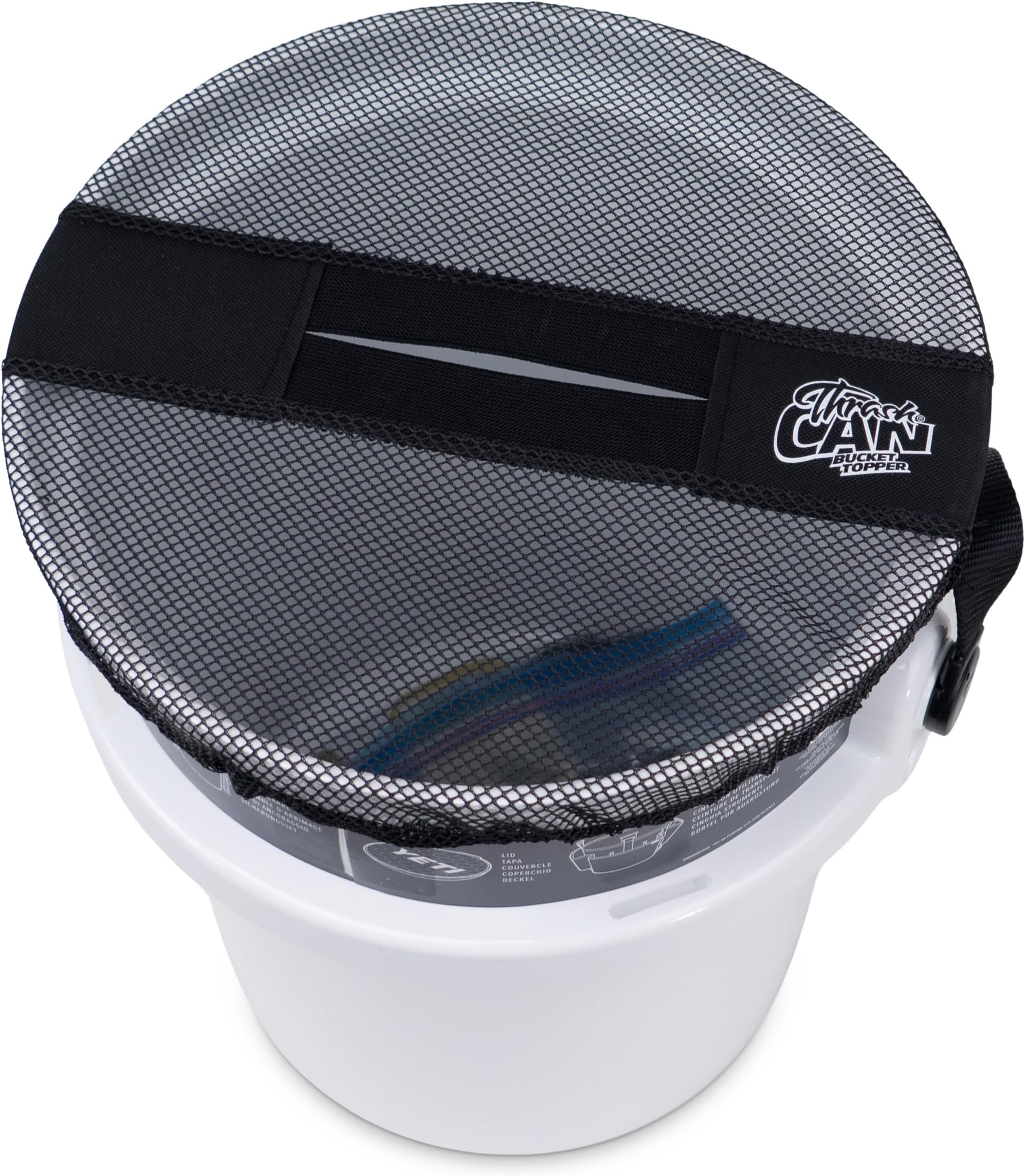 Thrasher Lures Bucket Cover - 5 Gallon Trash Can Cover Converter for Boat Buckets - Fishing & Boating Accessories - Black Mesh - 1 Pack