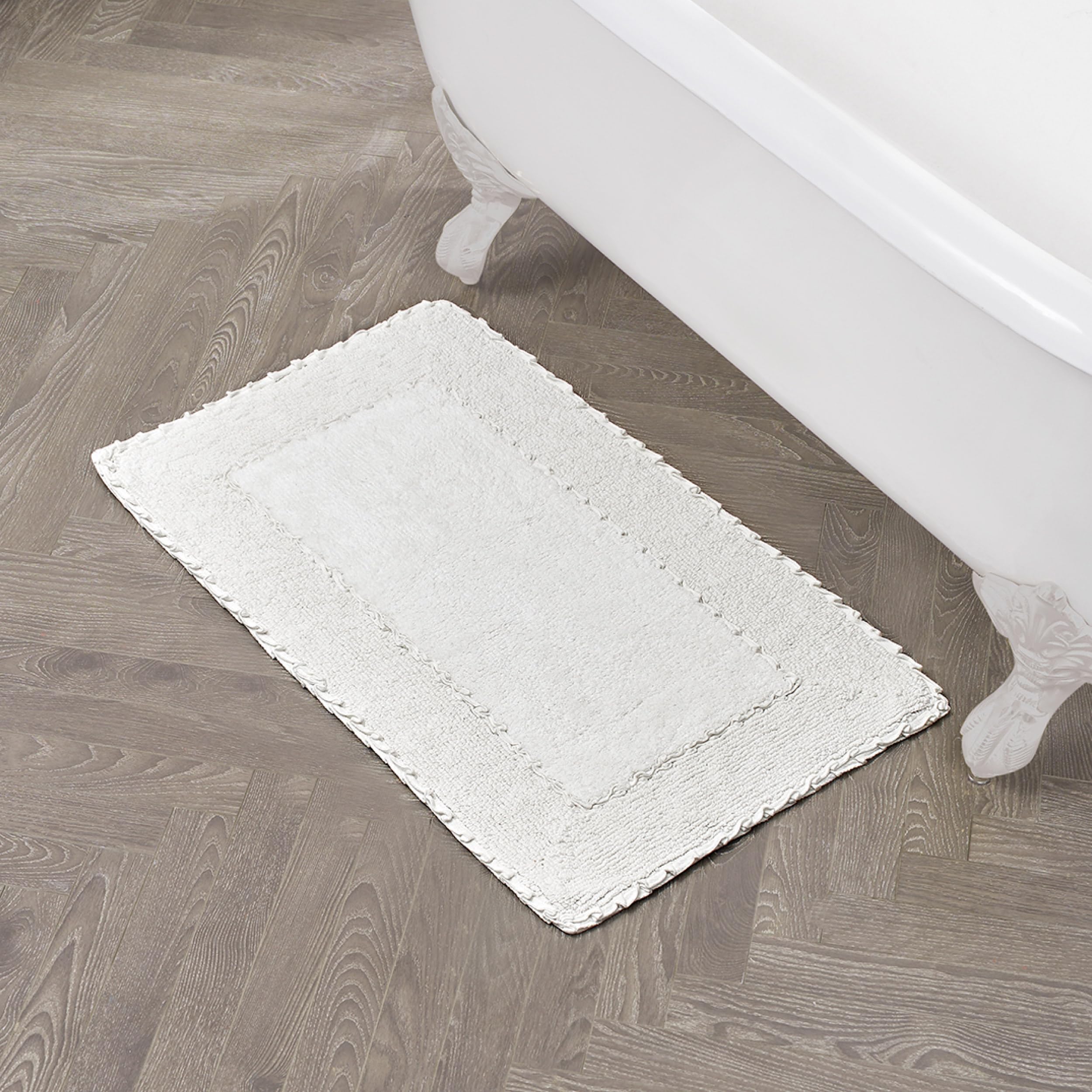 Laura Ashley Ruffle Border 100% Cotton Bath Rug, White, 20"x 34"