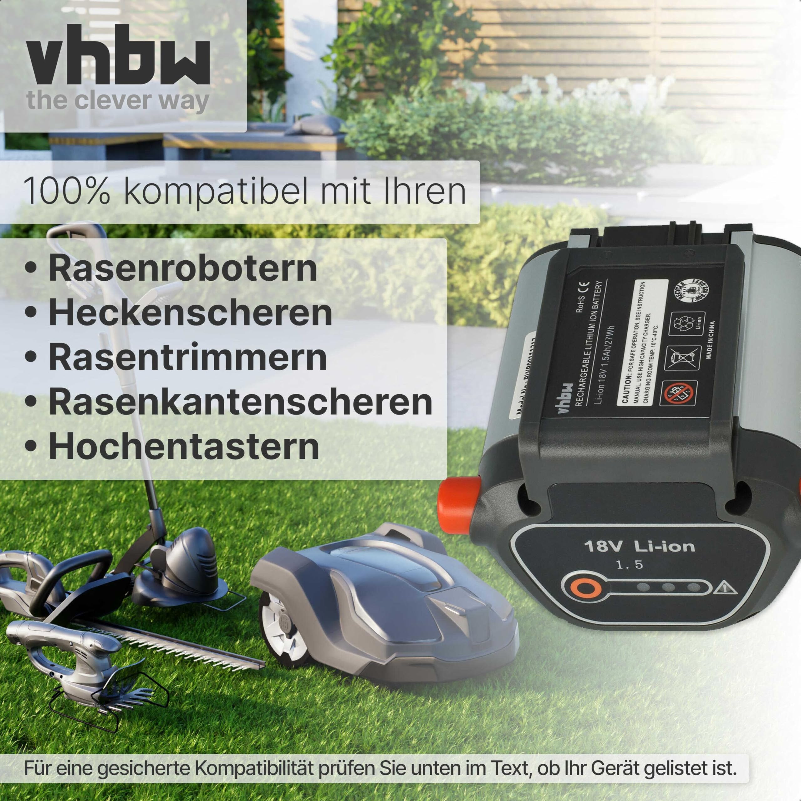 vhbw akumulator pasujący do kosiarki akumulatorowej Gardena PowerMax Li-18/32 i Allround dmuchawy AccuJet Li-18 jak BLi-18 (9840-20, 9839-20) - (Li-Ion, 1500 mAh, 18 V)