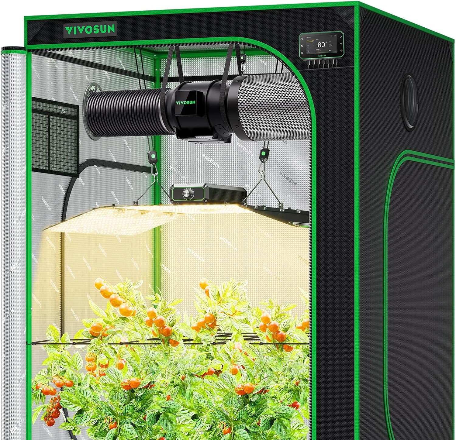 VIVOSUN GIY Smart Grow Tent System 4x4, with AeroWave E6 Grow Tent Fan 6”, Automate Ventilation and Circulation, Schedule Full Spectrum 200Wx2 LED Grow Light, and GrowHub E42A Controller