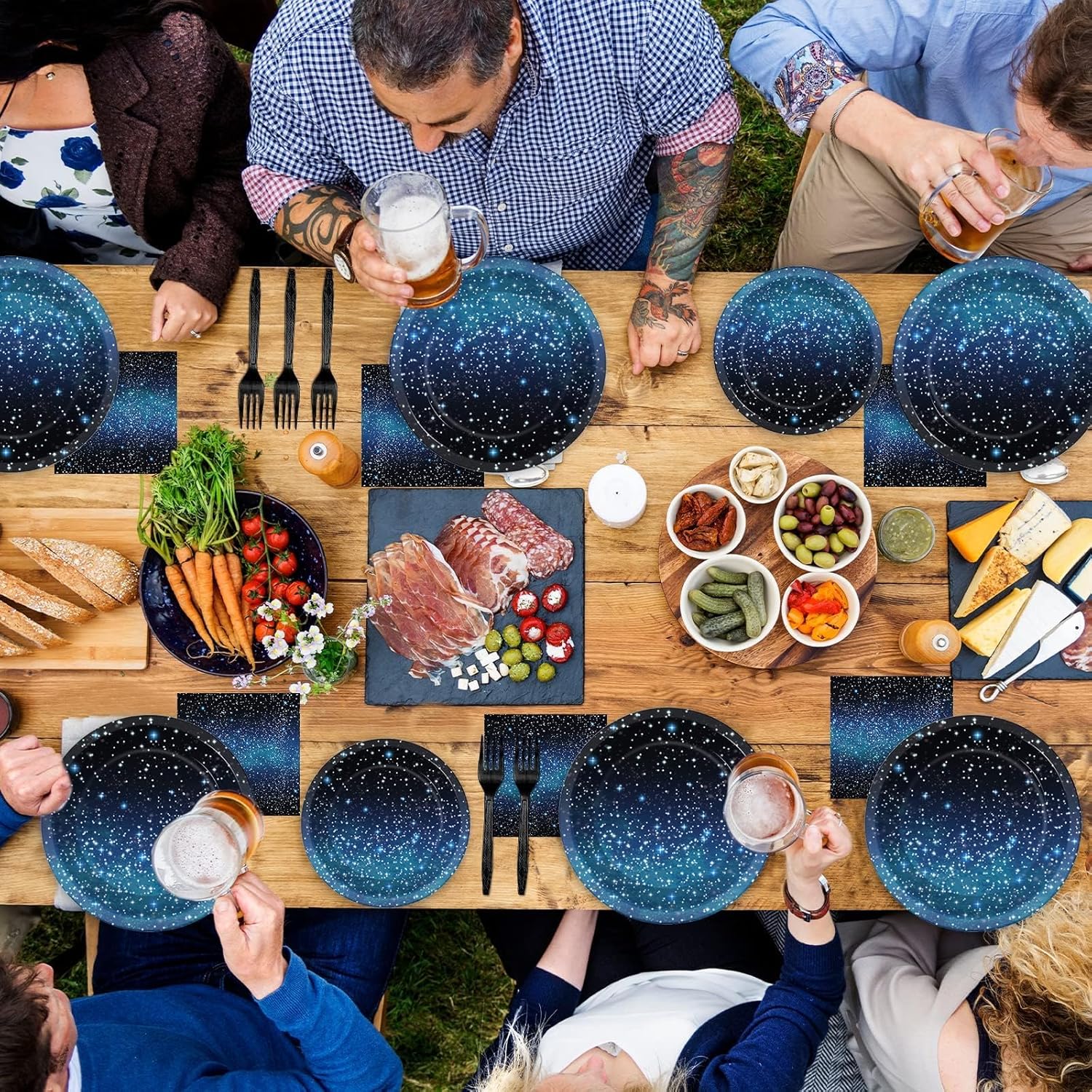 50 Guests Galaxy Party Starry Night Supplies Tableware Set Outer Space Theme Birthday Star Party Table Decorations Solar System Paper Plates Napkins Forks,192pcs
