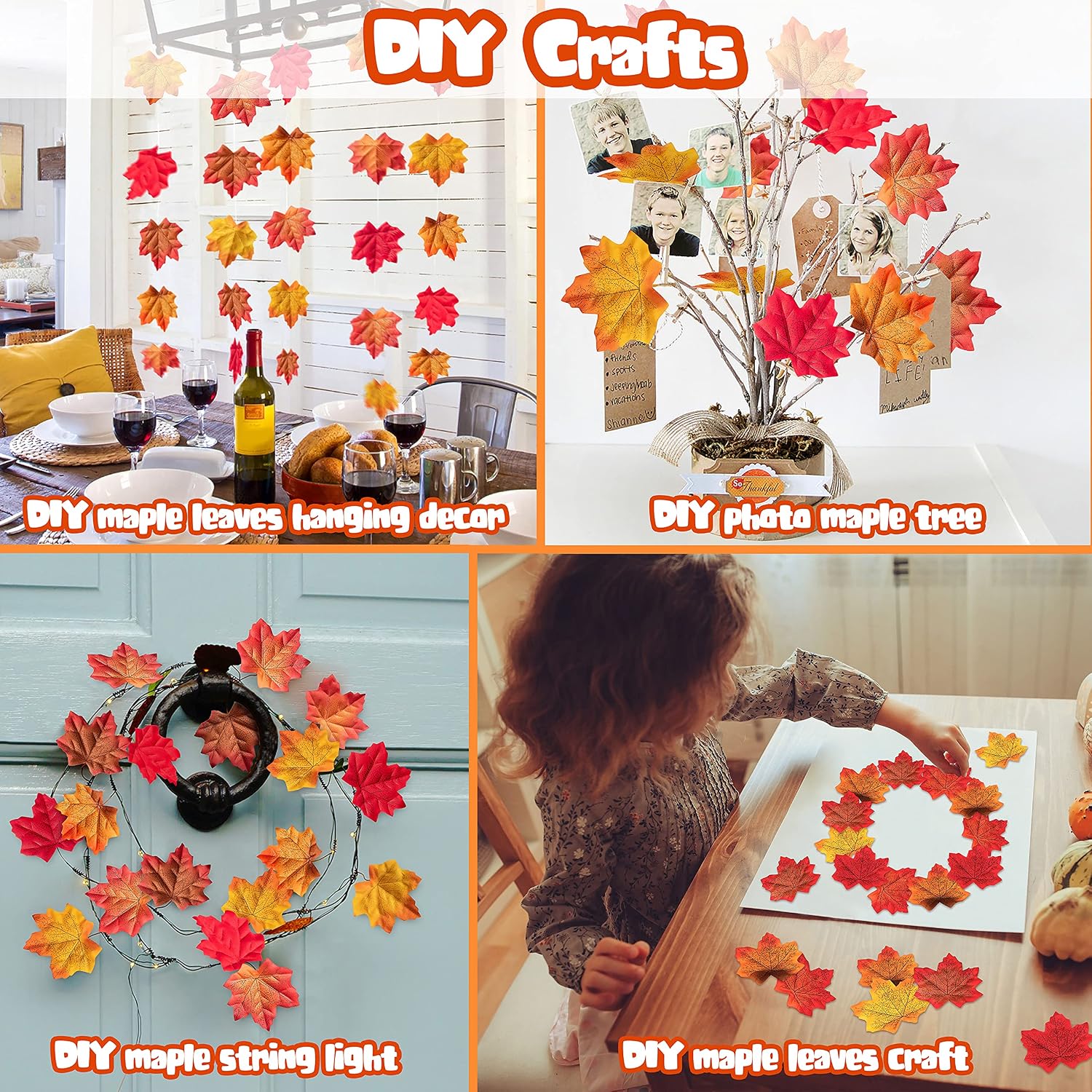 Moon Boat 1100PCS Fall Artificial Maple Leaves Thanksgiving Autumn Leaf Wedding Party Table Decor, Multicolored
