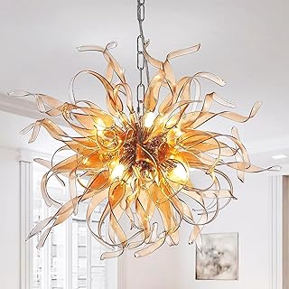 Shiny Hand Blown Glass Chandelier, Firework Flower Kitchen Hanging Penda...