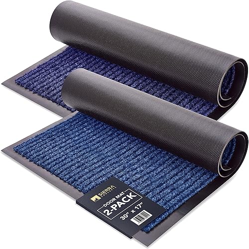 Sierra Concepts juego de 2tapetes acanalados para puerta delantera, color azul, para interiores y exteriores, tapete de bienvenida para la entrada,
