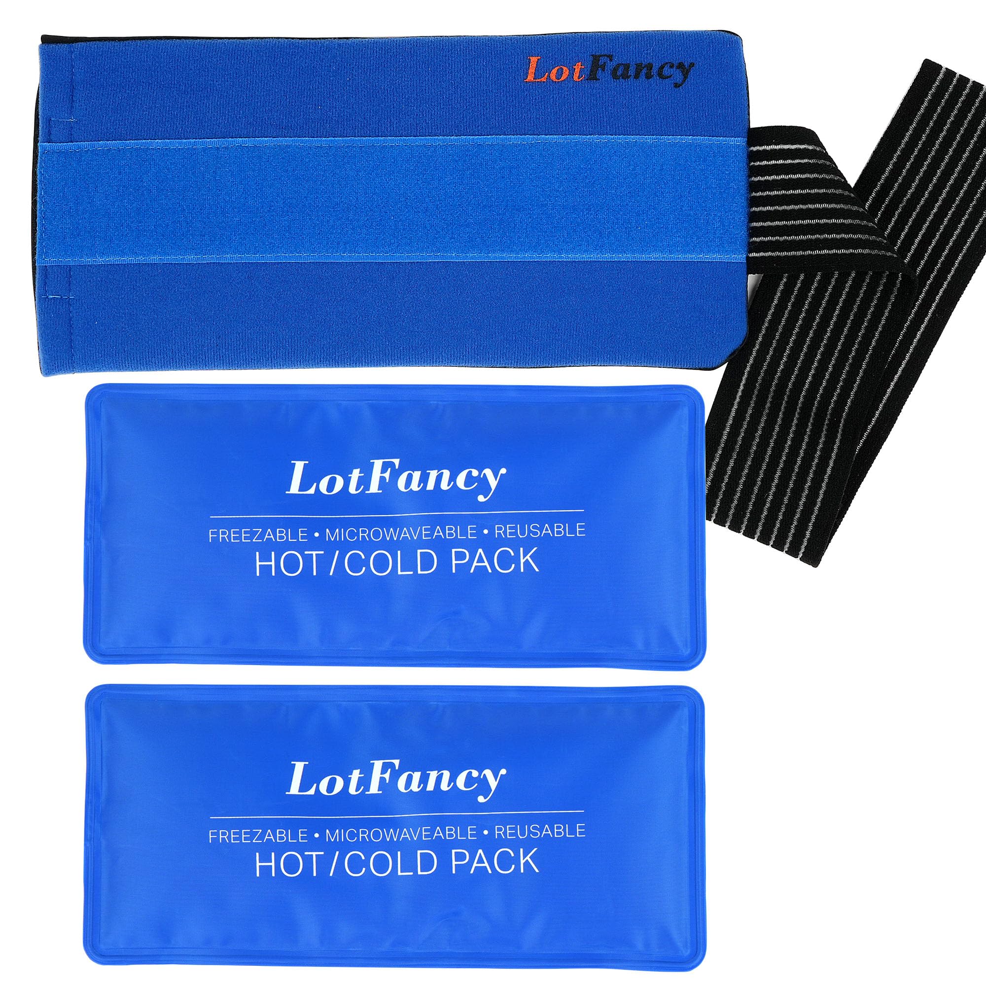 LotFancy 2Pcs Bolsas de Gel Frío o Calor Reutilizables con Banda Elástica, Bolsas Gel Frio Calor Congelador y Microondas para Lesiones Rodilla Codo Cuello Recuperación Muscular Terapias, 27x12cm