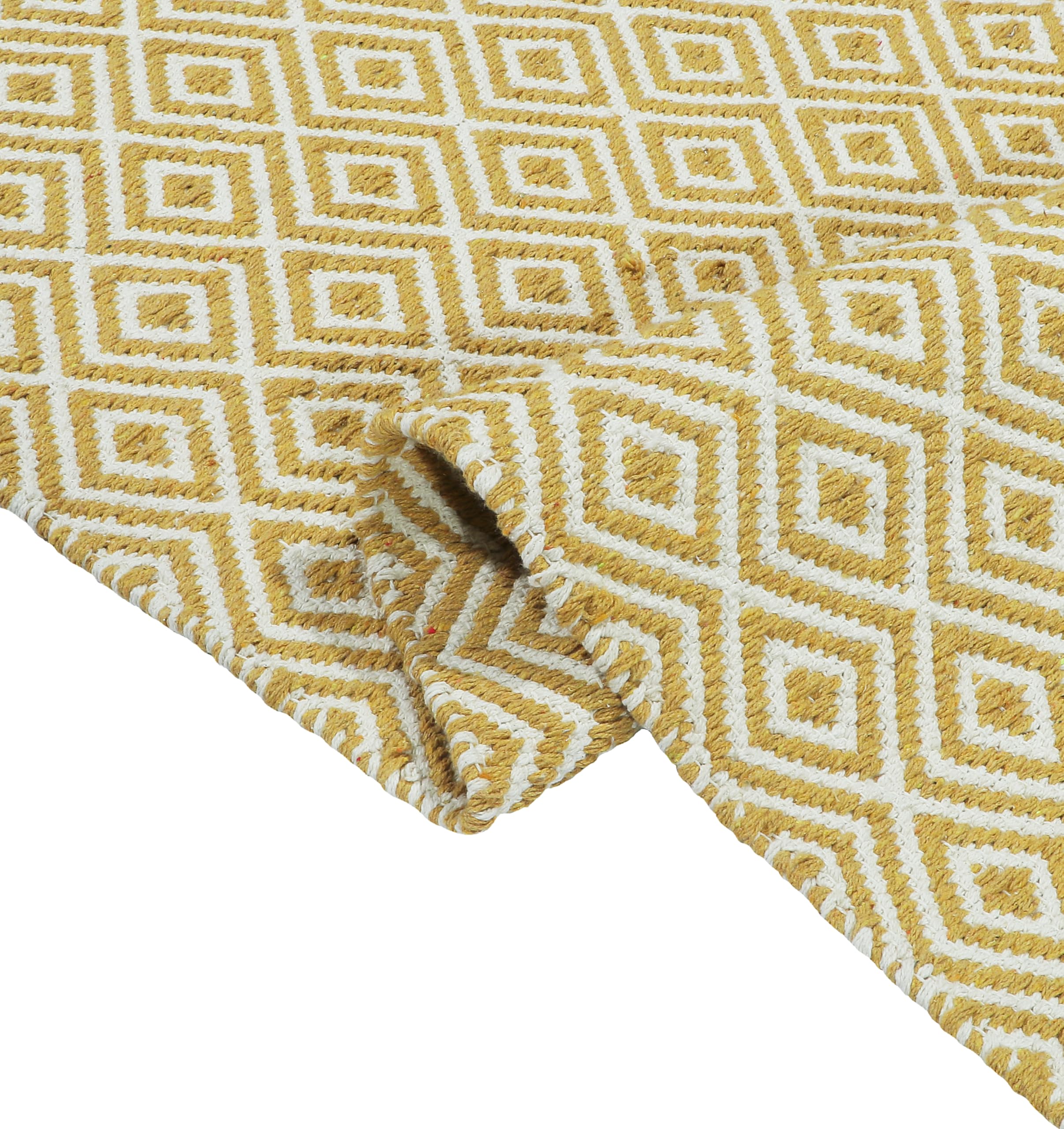 ALSTONIA Handmade Organic Natural Cotton Reversible Yoga Mat/Yoga Rug/Exercise, Workout, & Fitness Rug Made of 100% Cotton Designer Absorbent & Washable,Size- 22x60 Inches (Yellow Diamond) 1