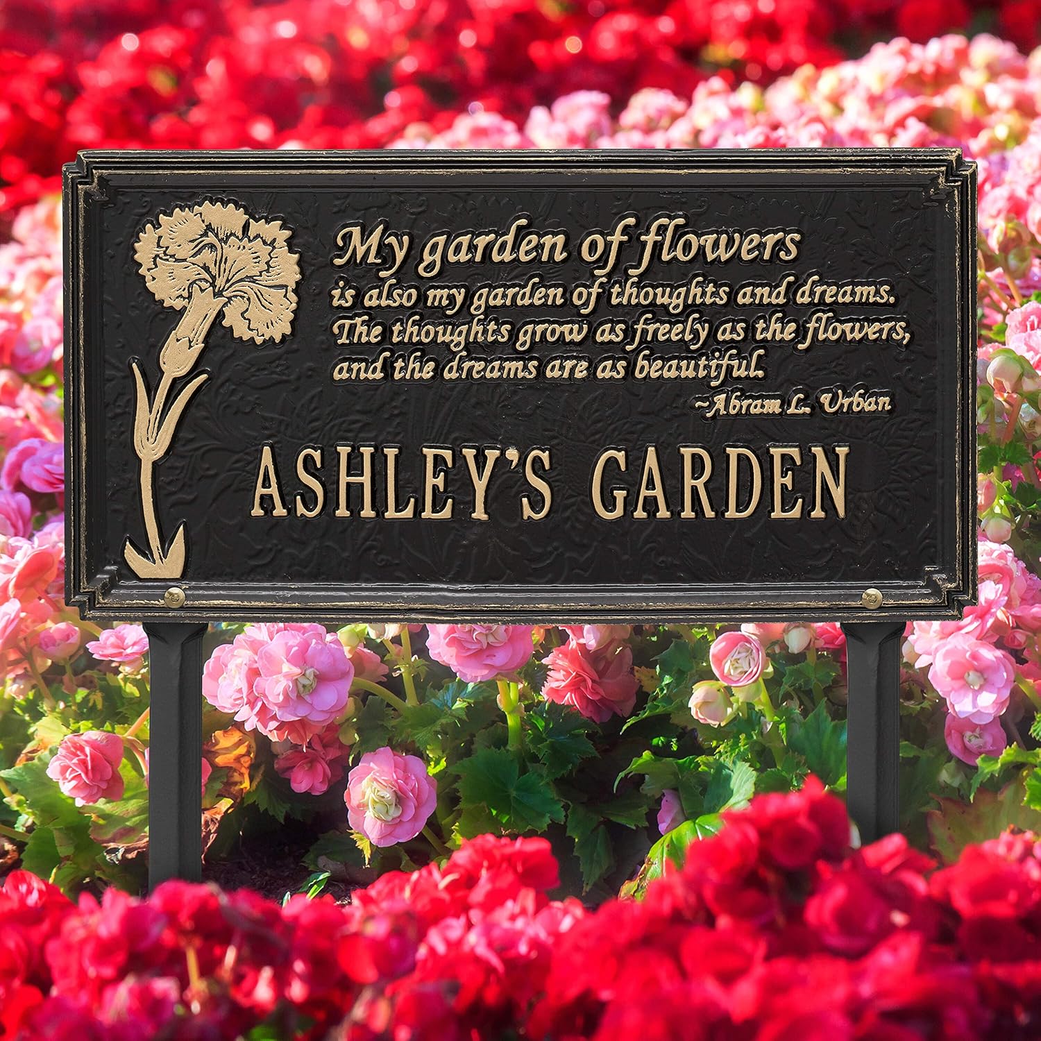 Whitehall™ Personalized Cast Metal Yard Plaque - The Dianthus Garden Lawn sign. Made in the USA.