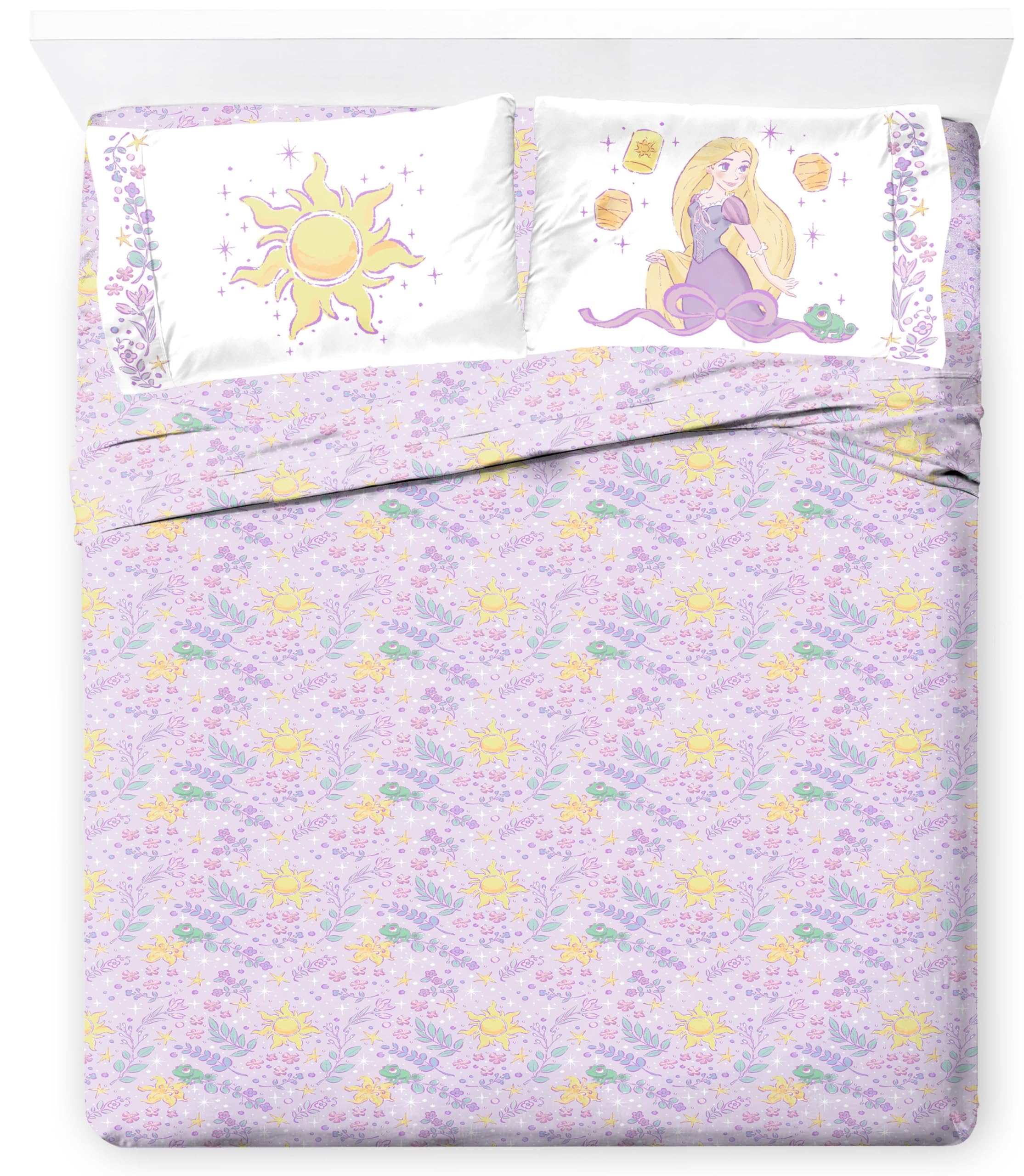 Jay Franco Kids Sheet Set with Fitted, Flat Sheets & Pillow Cover - Ultra-Soft Bedding with Pillowcase for Room Decor, Purple - Disney Princess Rapunzel, 4 Piece Queen-image-47