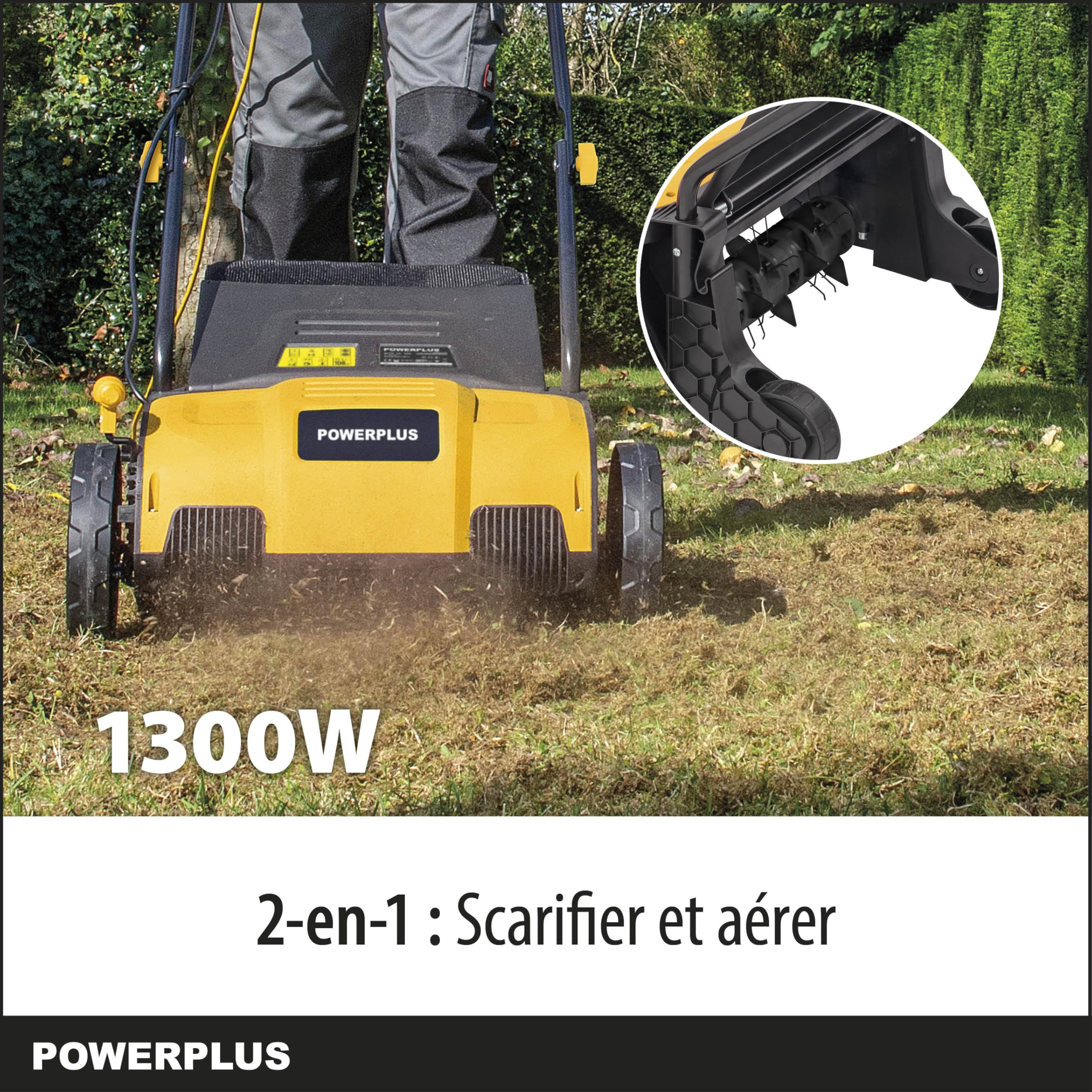 Powerplus POWXG75130-1300 W i szerokość cięcia 320 mm, wentylator 2 w 1 i elektryczny wertykulator do Twojego ogrodu