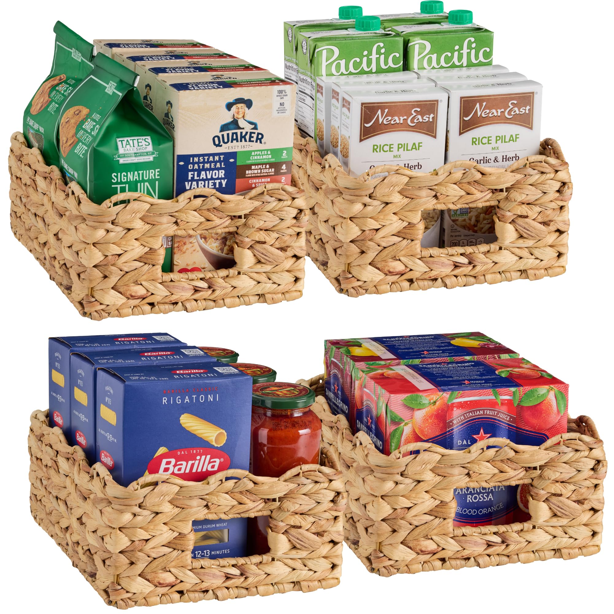 Organisateur de garde-manger festonné lot de 4 paniers tissés de rangement polyvalents