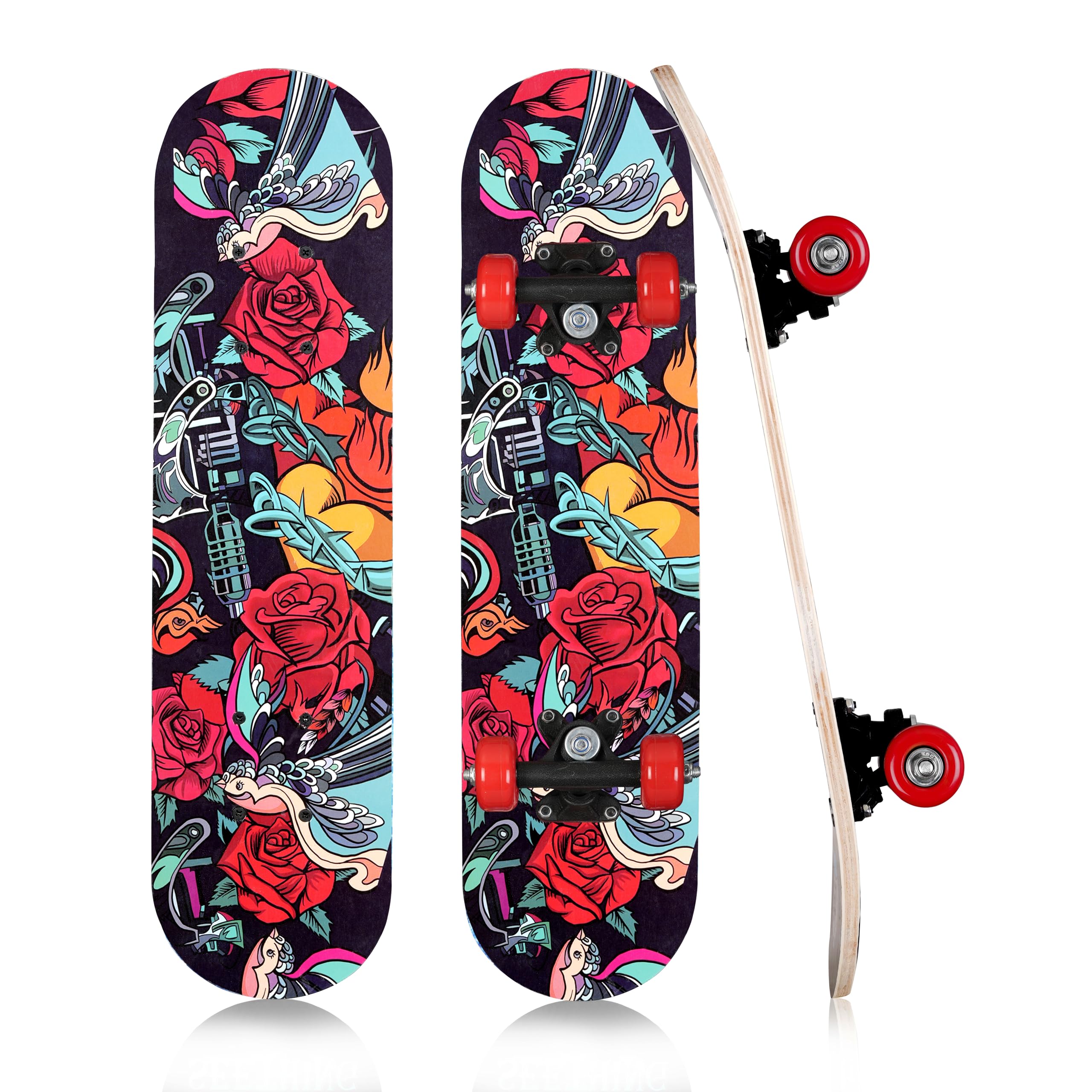 GRACIOUS MART Stylish Sticker,Graphics,4 weels,Large Complete skaetbord, Professional,skatebord for Beginner Kids,Girls,Boys,Teens,Adults,Suitable for All Age (Rose)