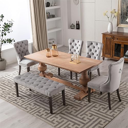 Miniatura 10 de KCC Banco otomano tapizado con botones, bancos tapizados de terciopelo para dormitorio, reposapiés, banco de acento para entrada, comedor, sala de