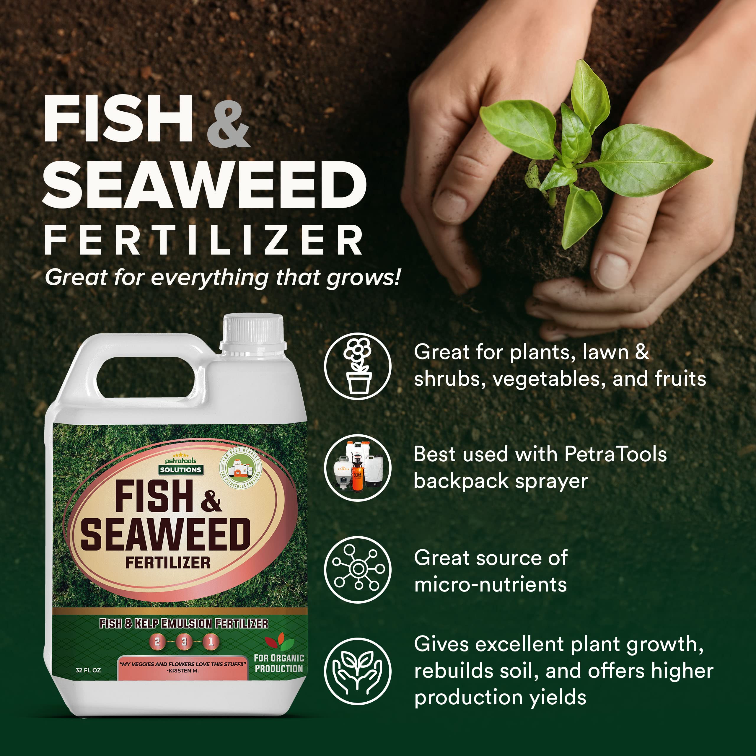 PetraTools Liquid Fish & Seaweed Fertilizer, Fish Emulsion Fertilizer
