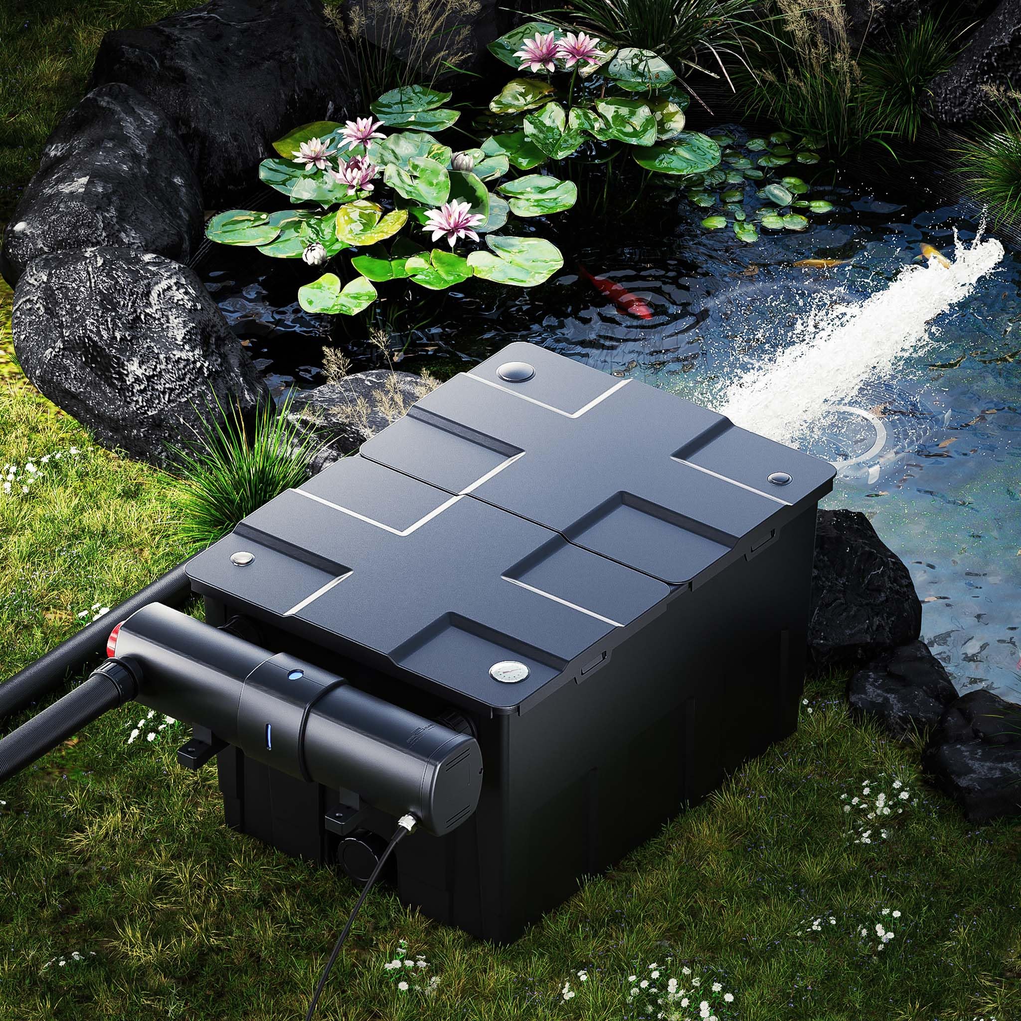 SunSun Juego de filtros 60000l Estanque 36W Clarificador neo8000 70W Bomba Manguera de 25m jardin