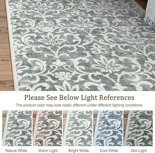 Miniatura 7 de Alfombra vintage de 2 x 3 pies con parte trasera de goma lavable, alfombra de entrada floral antideslizante, alfombra de puerta delantera, alfombra