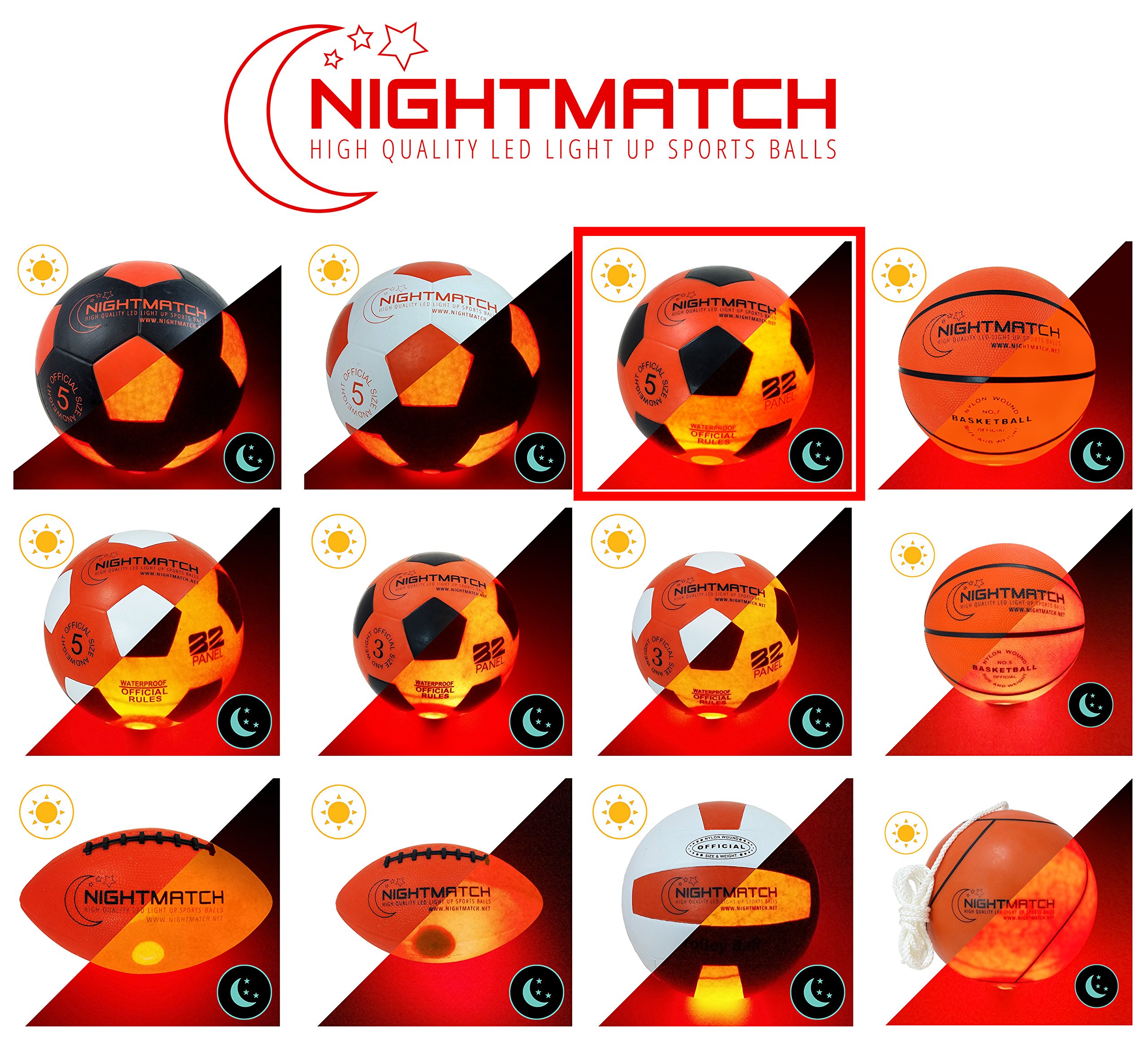 NIGHTMATCH Light Up LED Soccer Ball Official Size 5 Extra Pump and