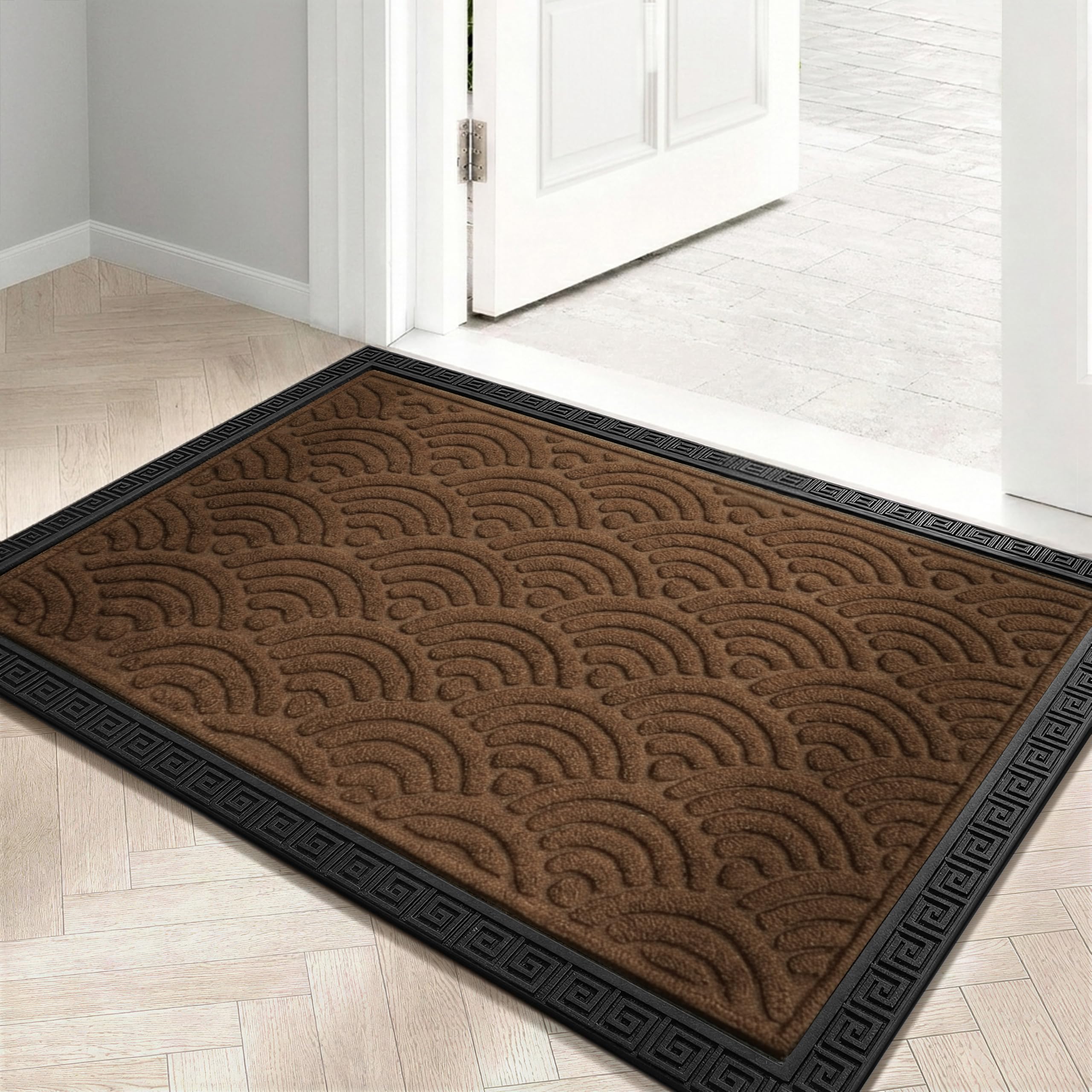 Yellow Weaves 1 Pc Door Mat for Home Entrance, Outdoor Rubber Mat - Non-Slip, Anti Skid Foot Mat, Dirt Trapper, Heavy-Duty, Weather-Resistant, Waterproof Doormat (40x60cms, Arc Design, Coffee Brown)-image-15