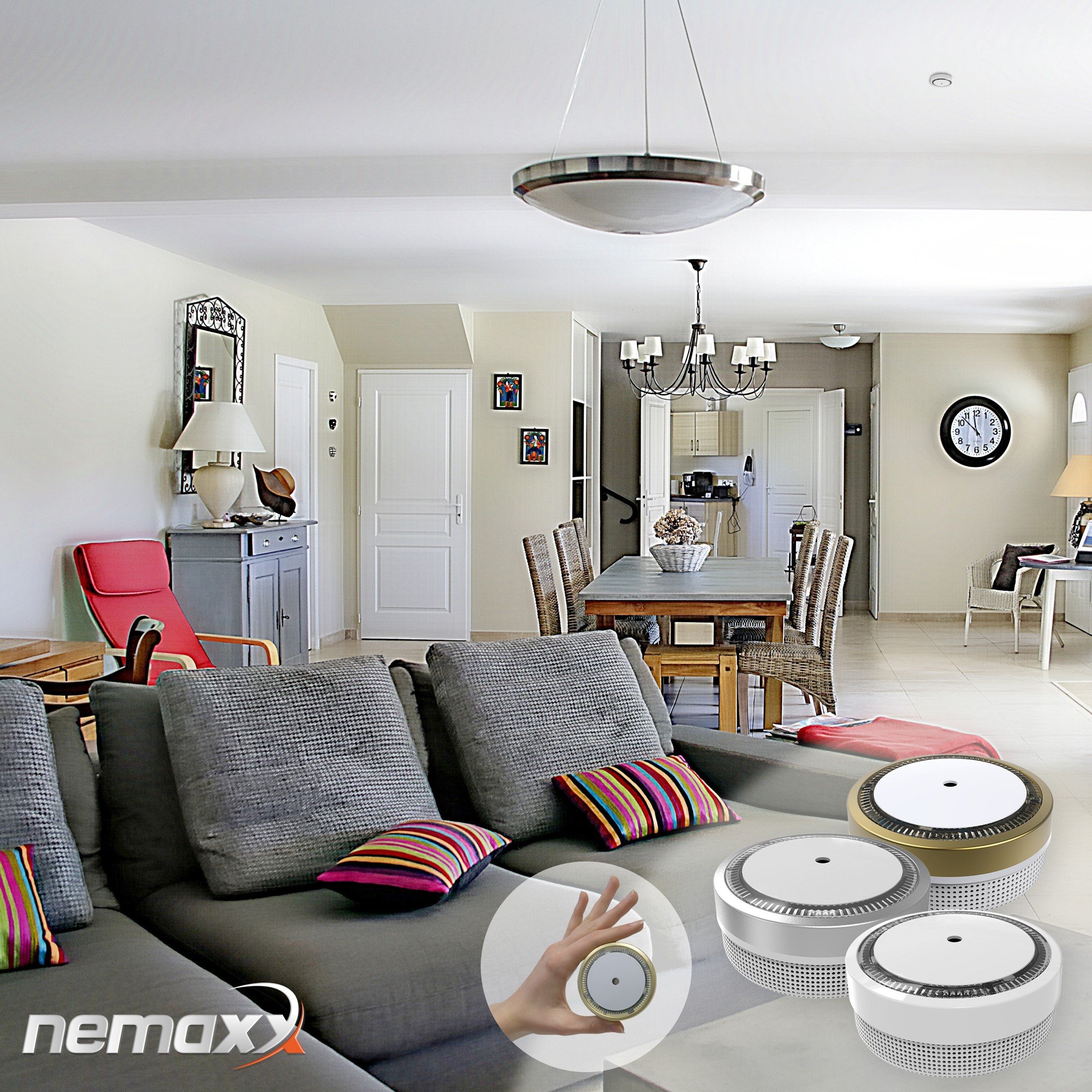 6X Nemaxx M1-Mini czujniki dymu - fotoelektryczne czujniki dymu - z akumulatorem litowym DC3V - DIN EN14604 & VDS - kolor złoty + NX1 Mocowanie łyżwy