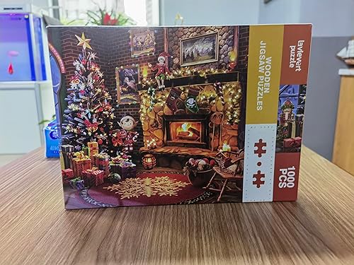 Miniatura 8 de Lavievert Rompecabezas de madera de 1000 piezas de Navidad para adultos y niños, chimenea, árbol de Navidad, medias