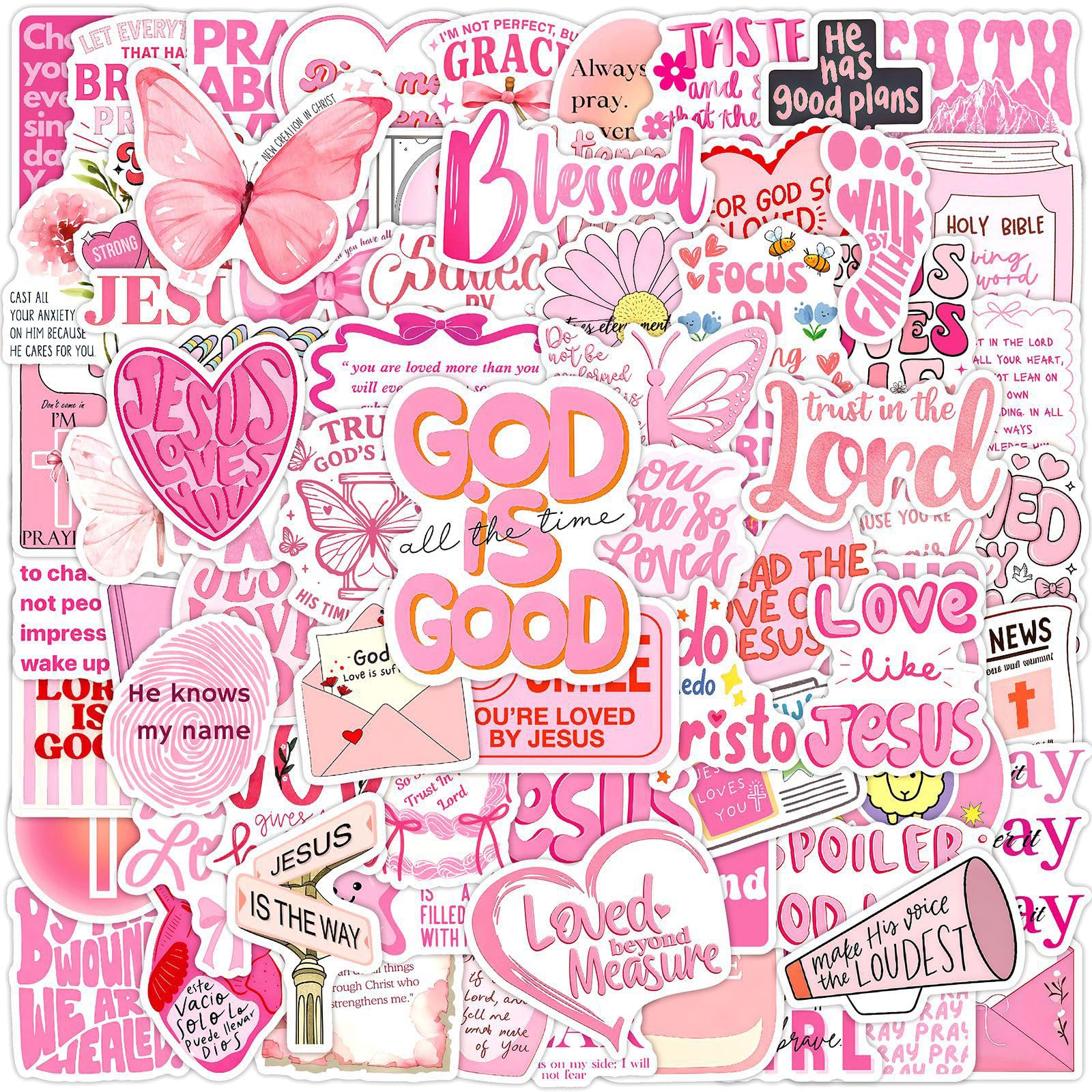 100 Pcs Pink Christian Stickers, Inspirational Bible Stickers, Waterproof Jesus Sticker for Journaling Water Bottles Laptop Skateboard Luggage, Aesthetic Christian Gifts for Girls Women