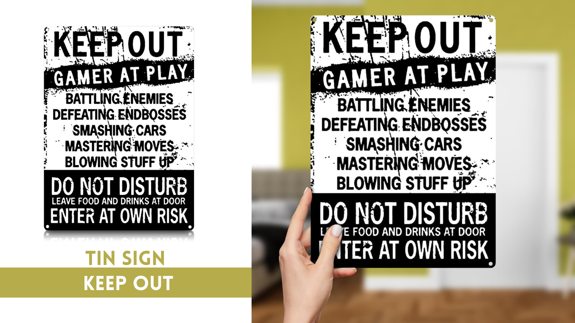 Targa In Metallo Vintage Keep Out Gamer At Work - Cartello Decorativo 30x20 Cm Per Sala Giochi - 4