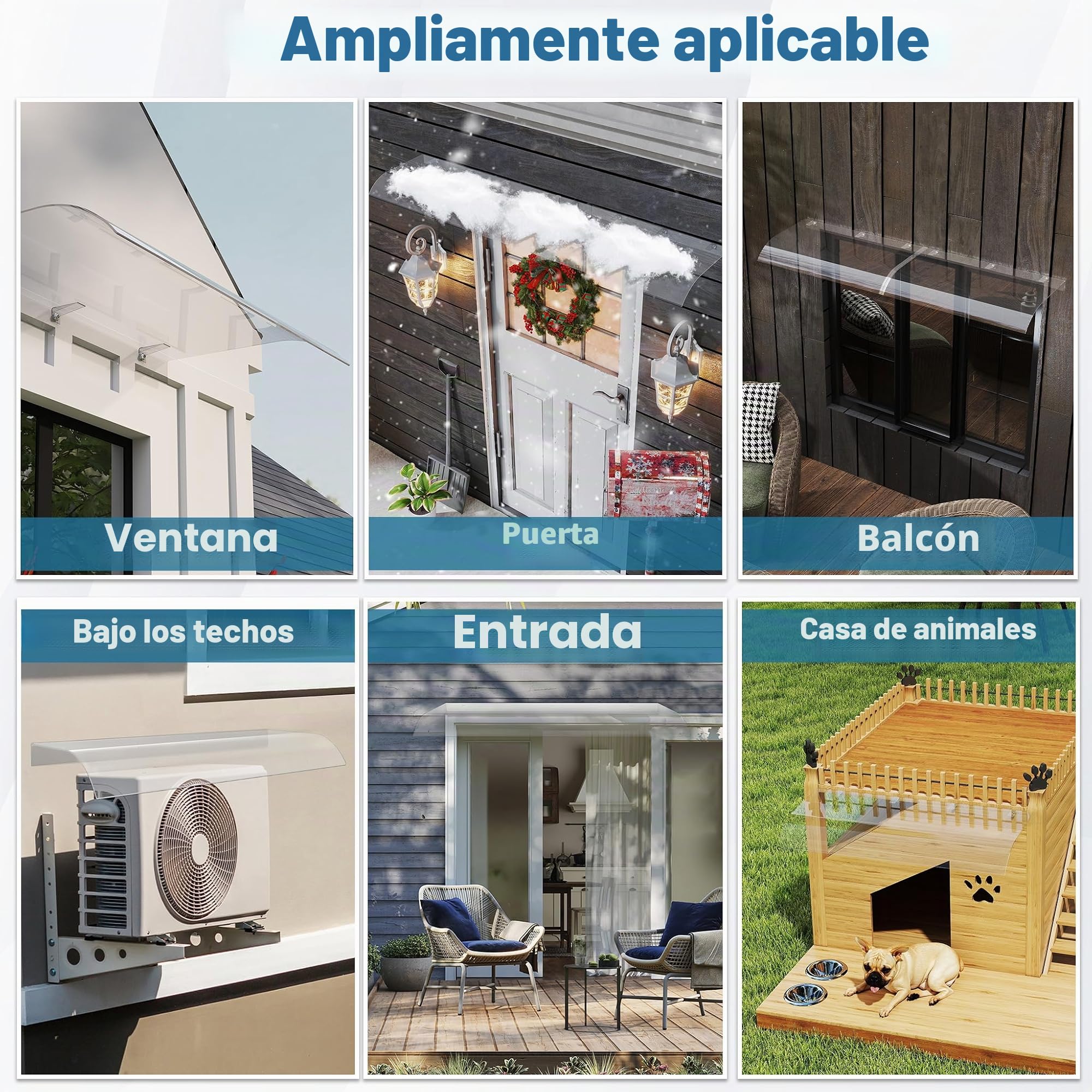 UISEBRT Marquesina de 50 x 120 cm de 3,5 mm transparente para terraza, moderno toldo para puerta de casa, incluye material de montaje, protección UV, lluvia, nieve, para puerta, ventana, balcón