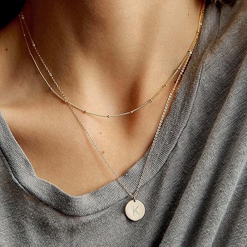 Miniatura 4 de Gold Initial Layered Necklaces for Women, 14K Gold Plated Coin Letter Necklace Skinny Bar Stacking Necklace Coin Necklace Layer Necklace Multi Bar