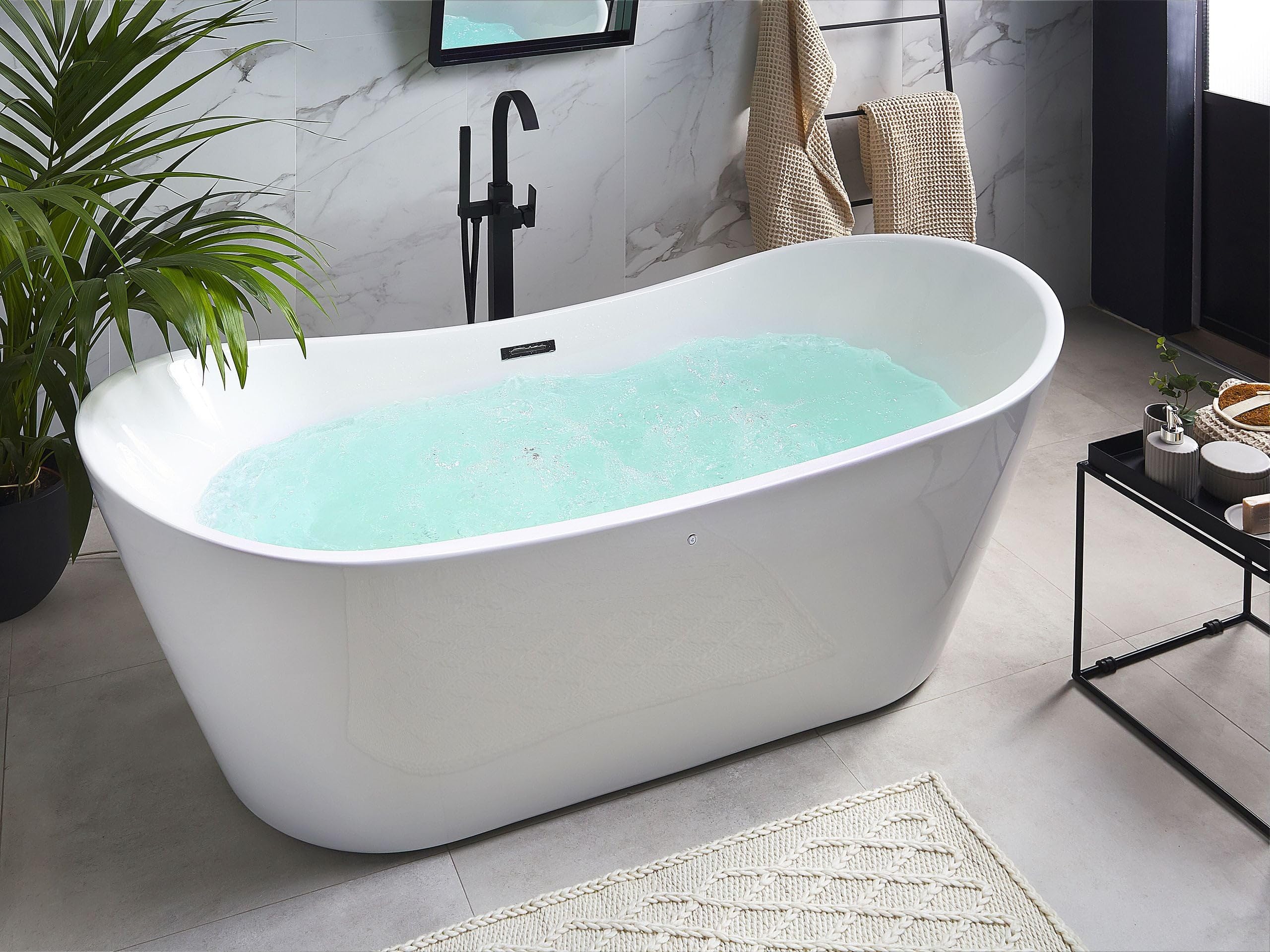 Bañera independiente de acrílico blanco plateado con rebosadero 180 cm moderno Antigua