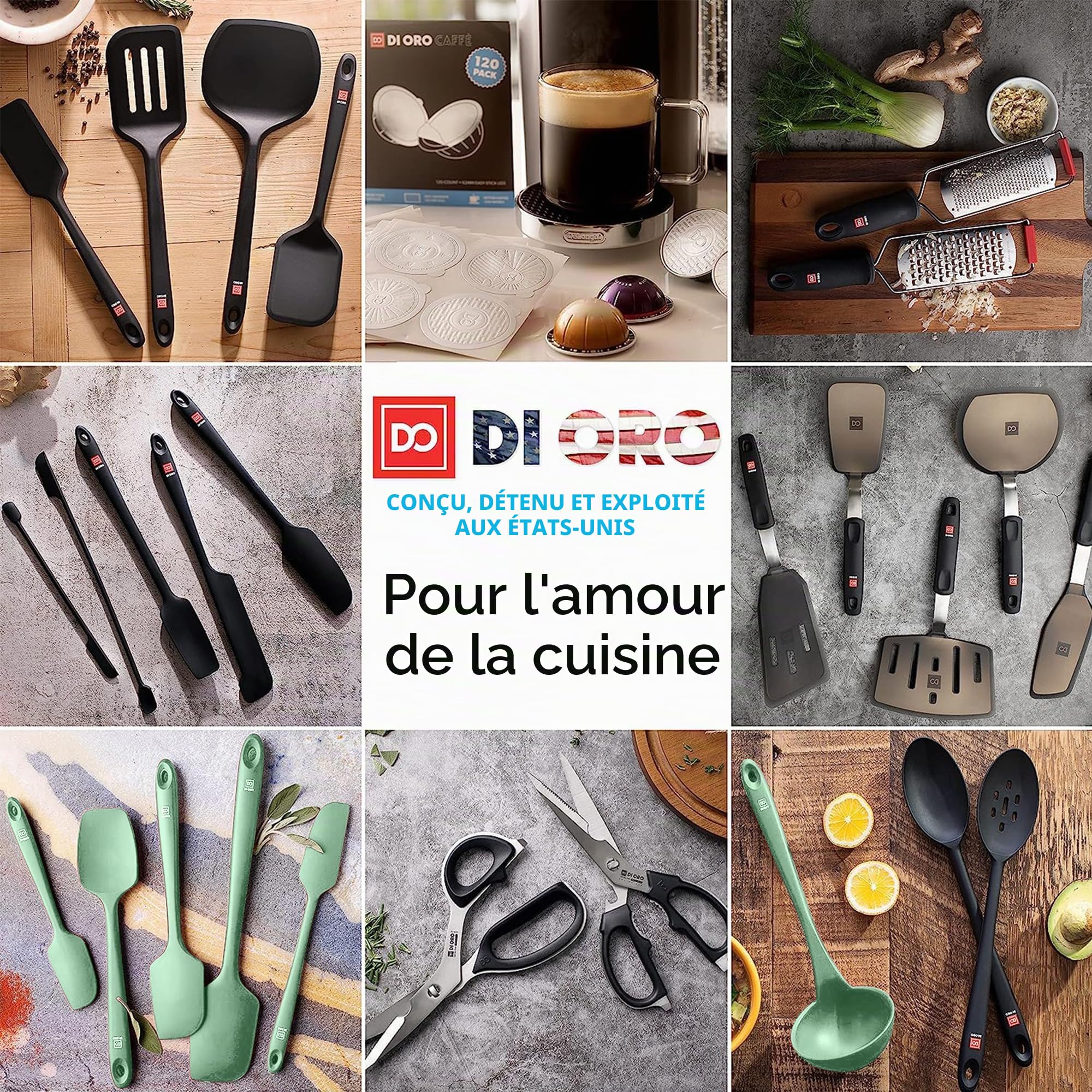 DI ORO® - Spatule de cuisine en silicone et acier inoxydable - Résistante à la chaleur à 315 °C - Meilleure spatule ajourée - Parfaite pour des oeufs et des crêpes