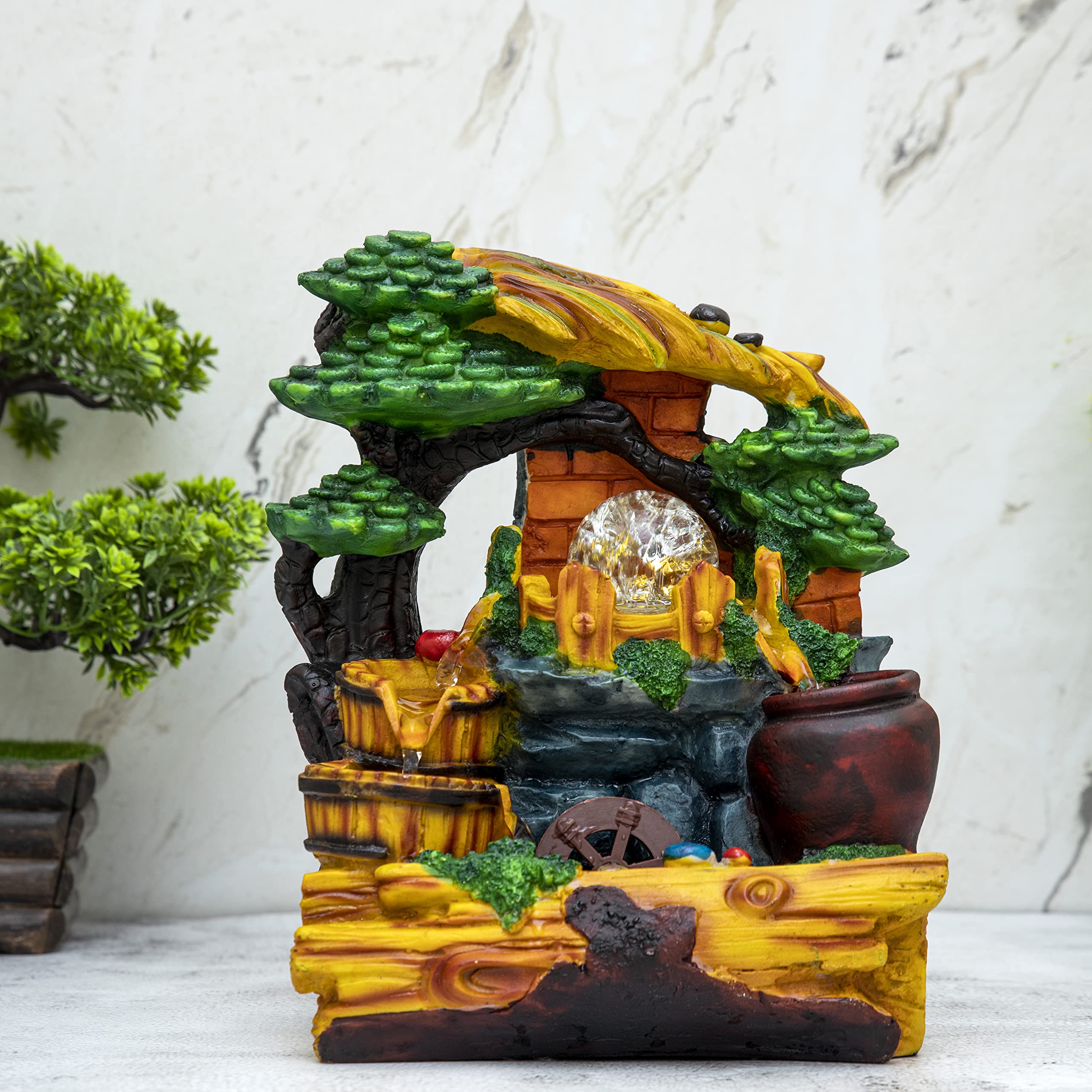 Global Grabbers Polyresin Table Top Indoor Outdoor Water Fall Fountain with LED Lights Home Decor Decoration Gift Gifting Items-NAT_MULTI-FN5-(000)-image-33