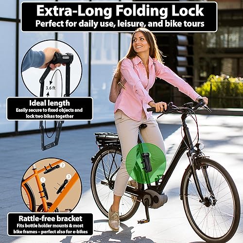 Miniatura 3 de KOHLBURG Cerradura plegable para bicicleta 43 pulgadas a prueba de cortador de pernos con código de combinación de 4 dígitos y soporte, bloqueo de