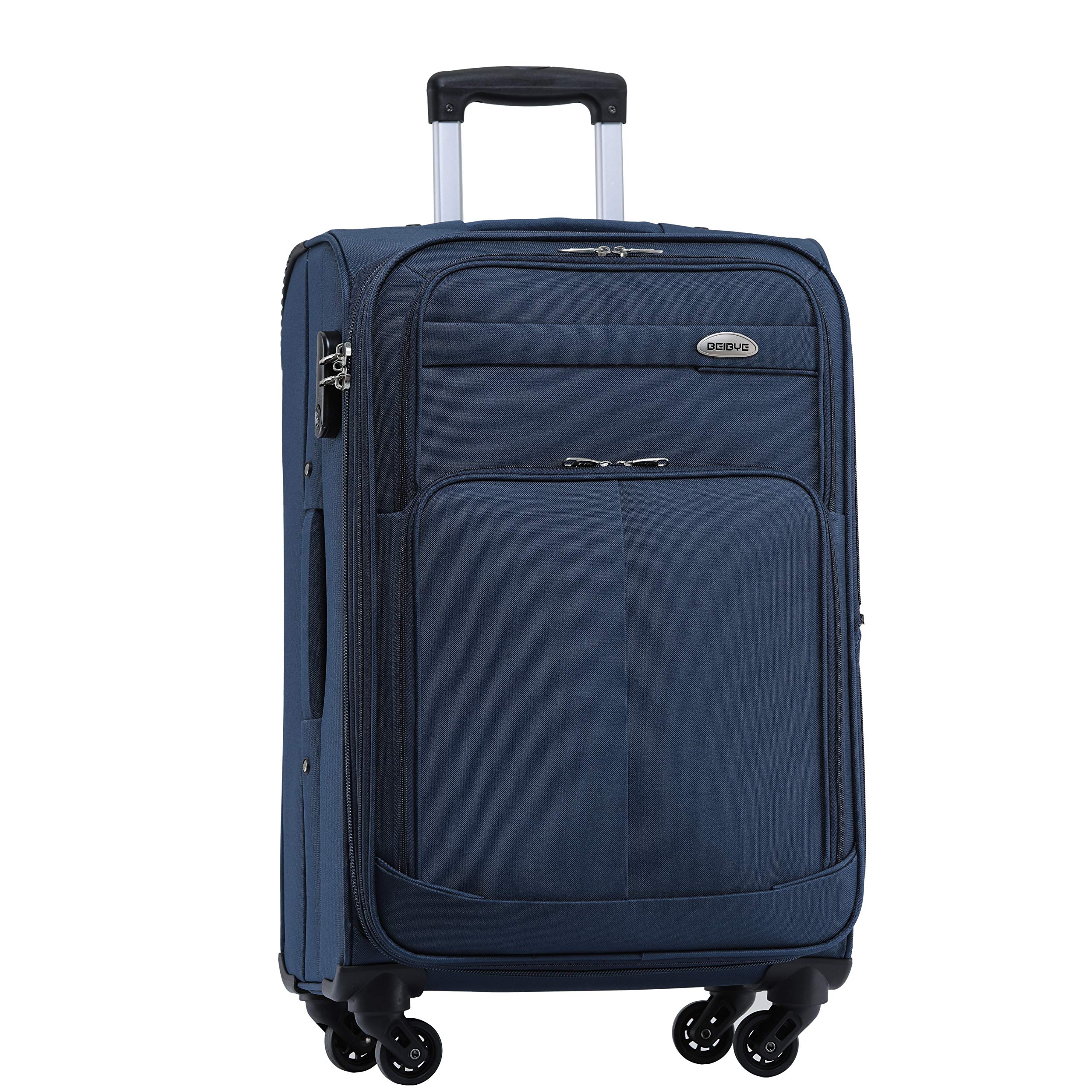 BEIBYE Stoffkoffer Kofferset mit Außentaschen, Erweiterbarer Trolley Reisekoffer mit Zahlenschloss und Namensschild, Leichter Softshell Koffer mit Rollen