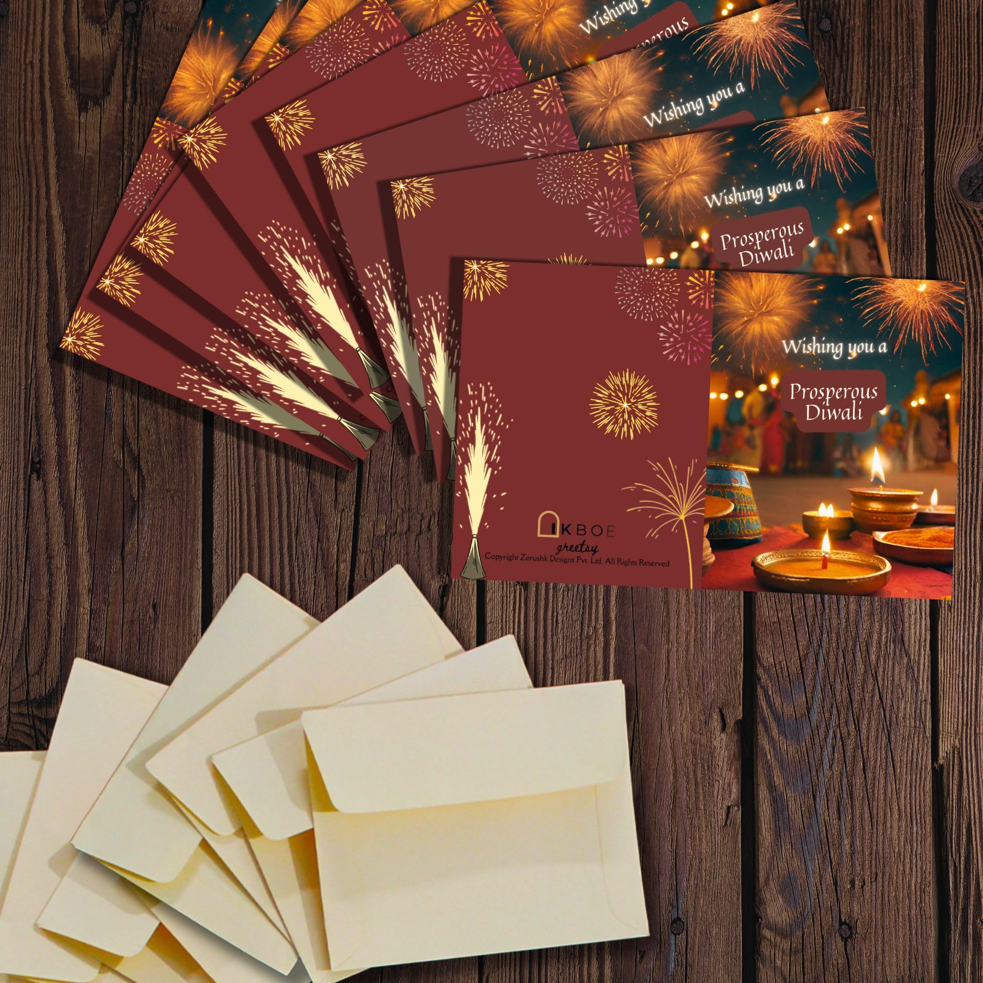 IKBOE Greetsy Happy Diwali Greeting Cards - Set of 18 Cards with 18 Handcrafted Envelopes | Deepavali Gifting | 3.8 x 2.8 Inches