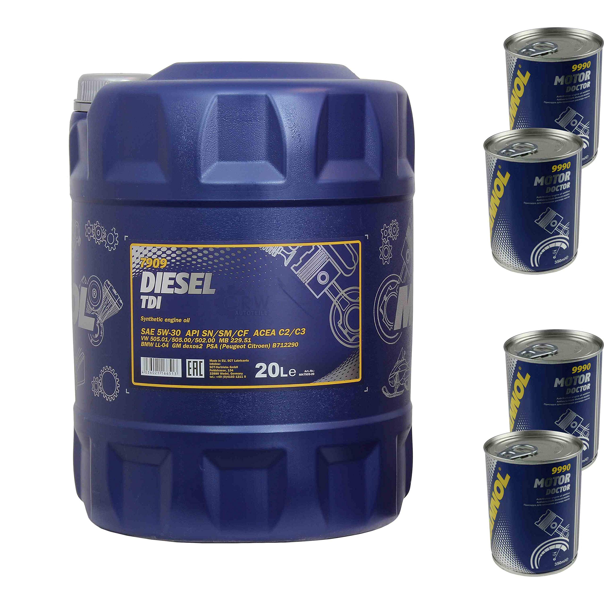 Huile moteur MANNOL Diesel TDI 5 W-30 4 moteurs Doctor ADDITIV 20 l