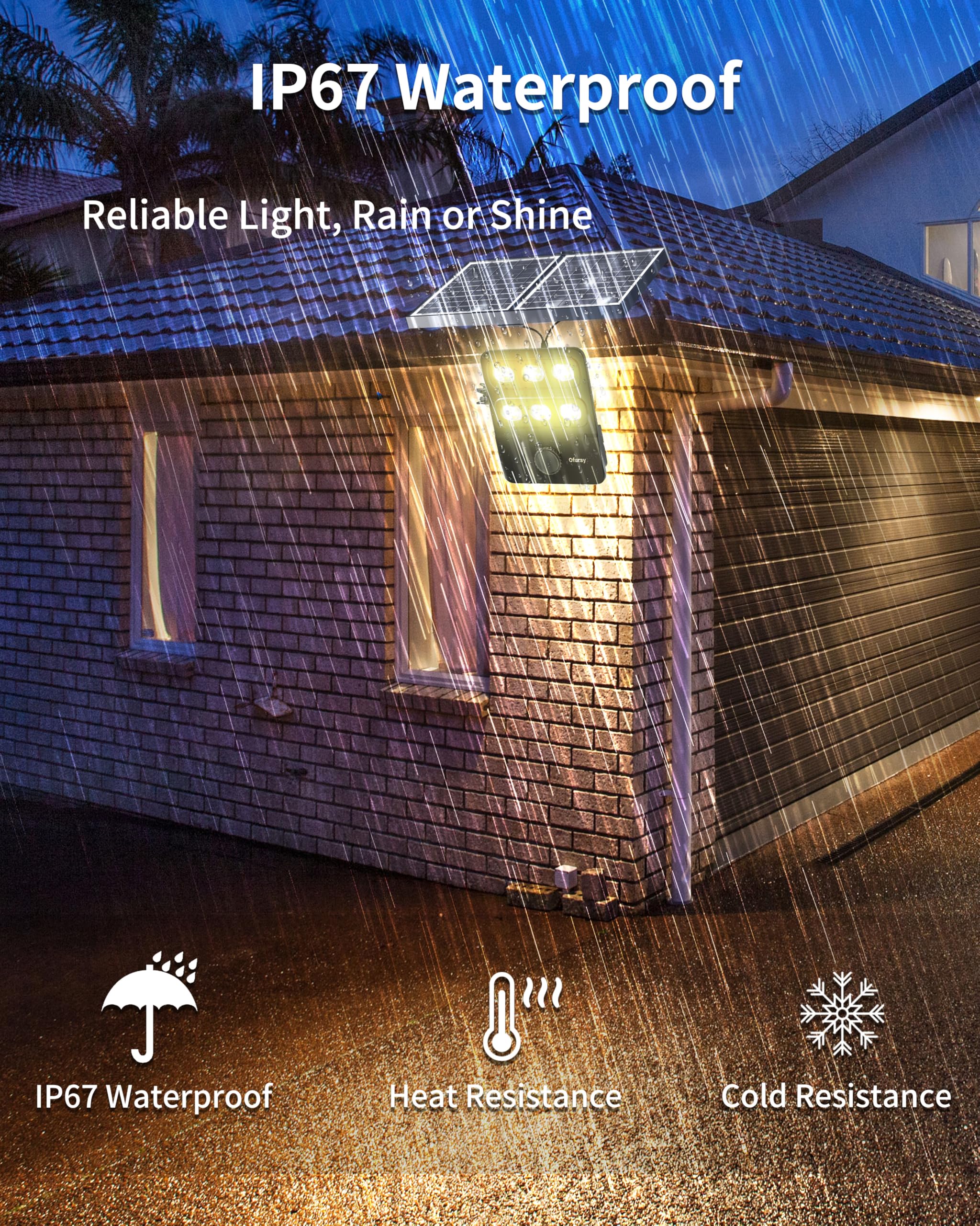 Ofuray Faretto Solare con Sensore di Movimento, 3000K/4000K/6500K Lampione Solare Led Esterno, 3m Cavo Lampada Solari, IP67 Impermeabile Luce Solare LED Esterno per Giardino, Cortile, Garage, Tri-1P