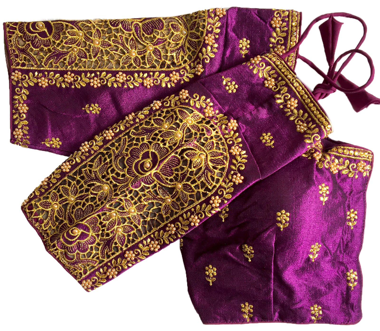 vihu fashion Women's Flower Embroidery Sleeves Cut Work Readymade Saree Blouse-picture-25