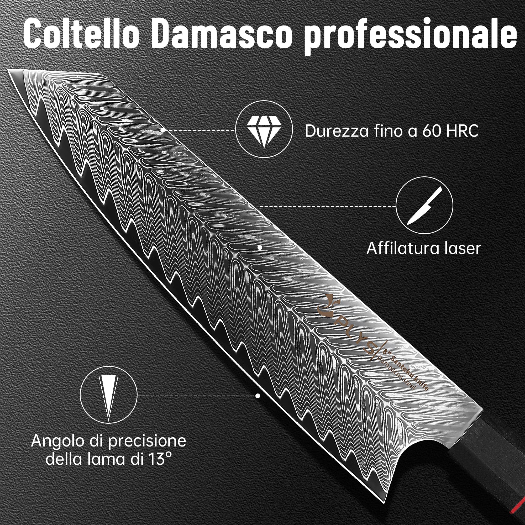 Coltello da Cucina Damasco: Coltello da Chef Kiritsuke 20 cm, Acciaio Damasco 67 Strati, VG10, Manico G10 Ottagonale, Confezione Regalo