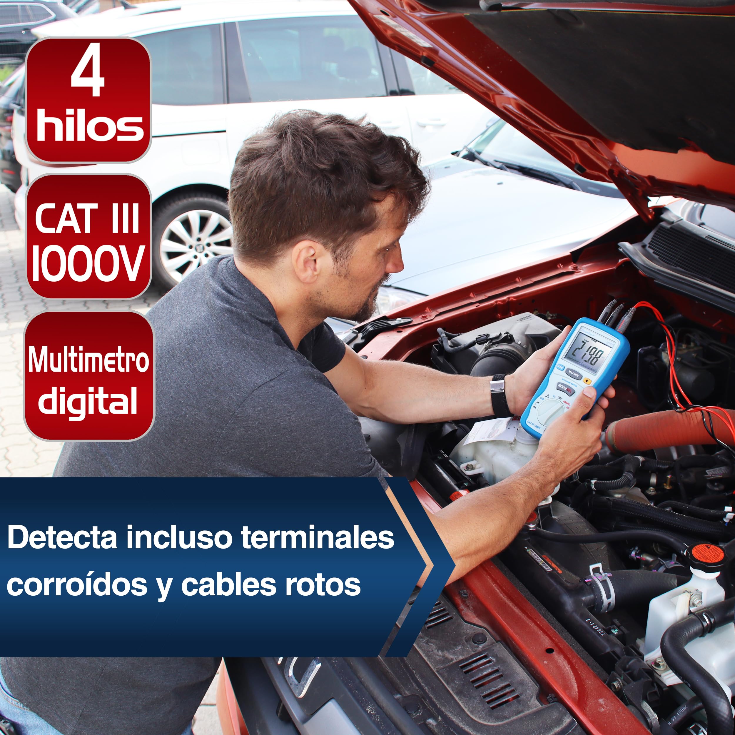 PeakTech 2705 Miliamperímetro digital CAT III 1000 V con cables Kelvin de 4 pines