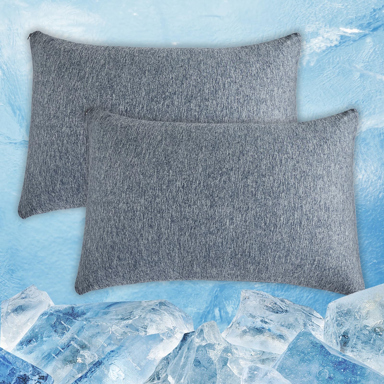 Cooling Pillow Cases Zipper Pillow Covers Q-Max > 0.45 Zippered Pillowcases for Hot Sleepers Night Sweats, Soft, Breathable, Skin-Friendly, Pillow covers 2 Pack Standard Size, 50 X 75 CM, Navy blue
