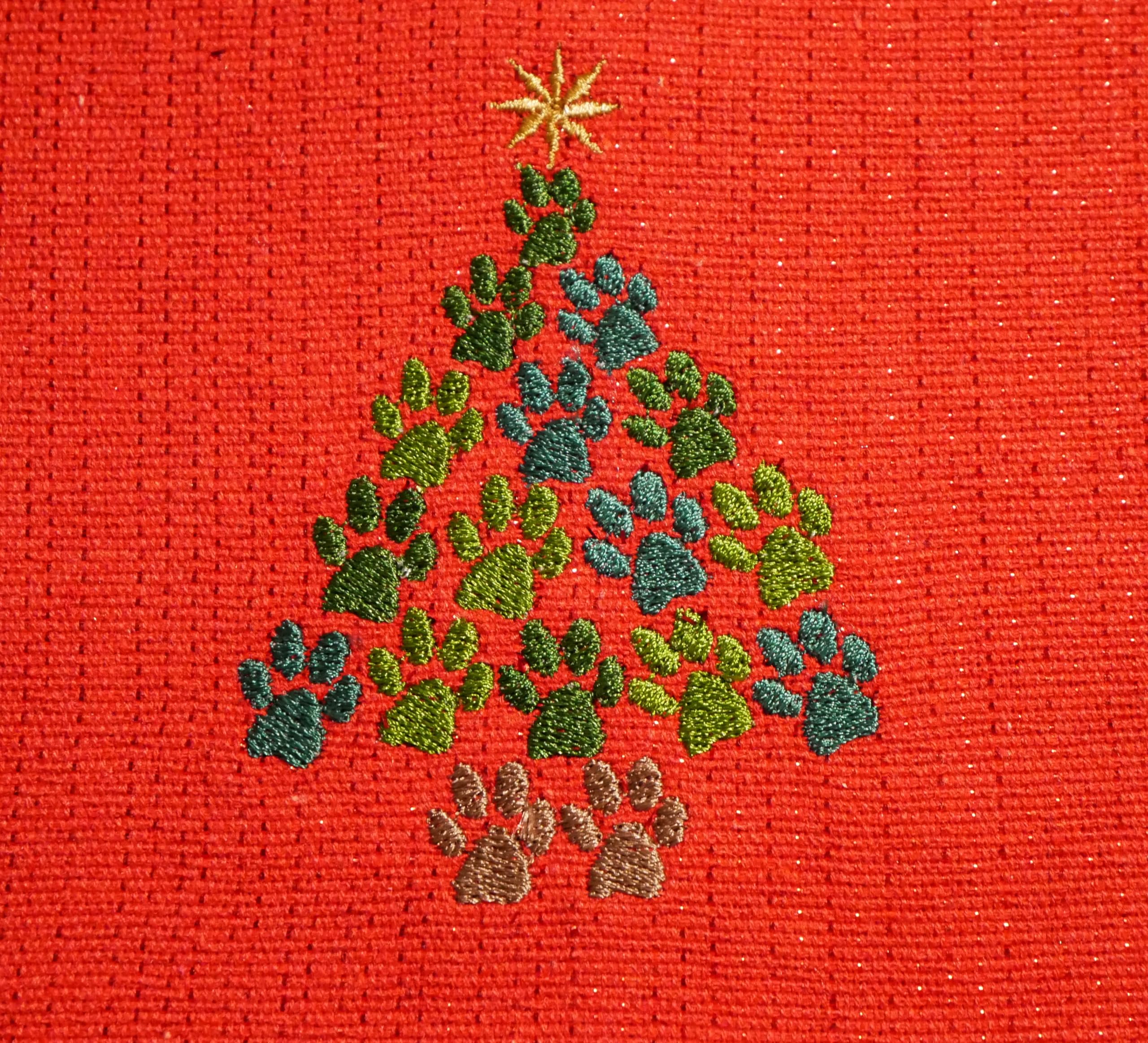 Weihnachtstischdecke Weihnachten Weihnachtsbaum Pfote Pfoten Tatze Hund Zwergspitz Spitz Pomeranian Tischdecke Tischläufer bestickt 140 x 40 cm