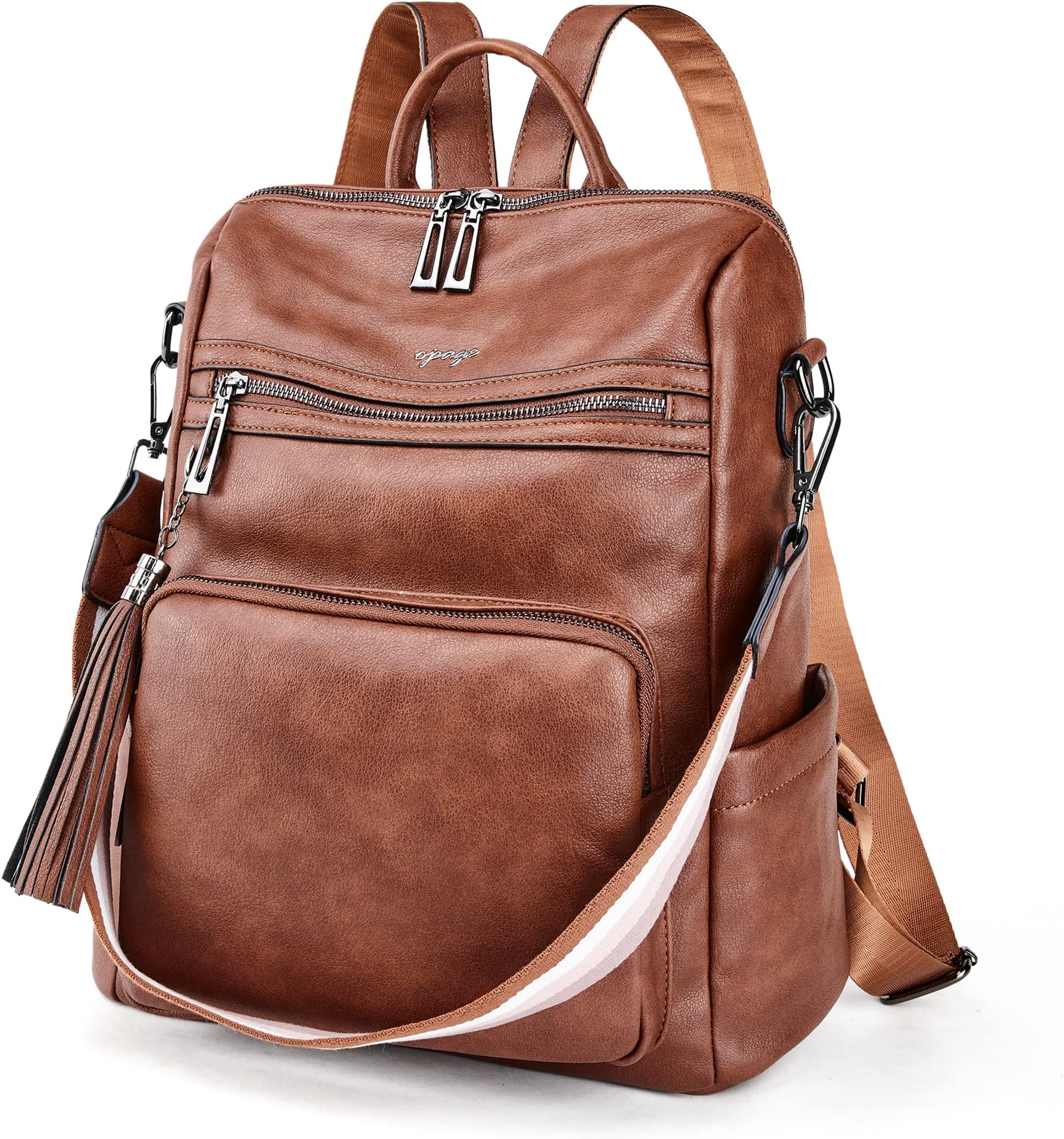 OPAGE Leather Backpack Purse for Women Fashion Tassel Ladies Shoulder Bags Designer Large Backpack Travel Bag