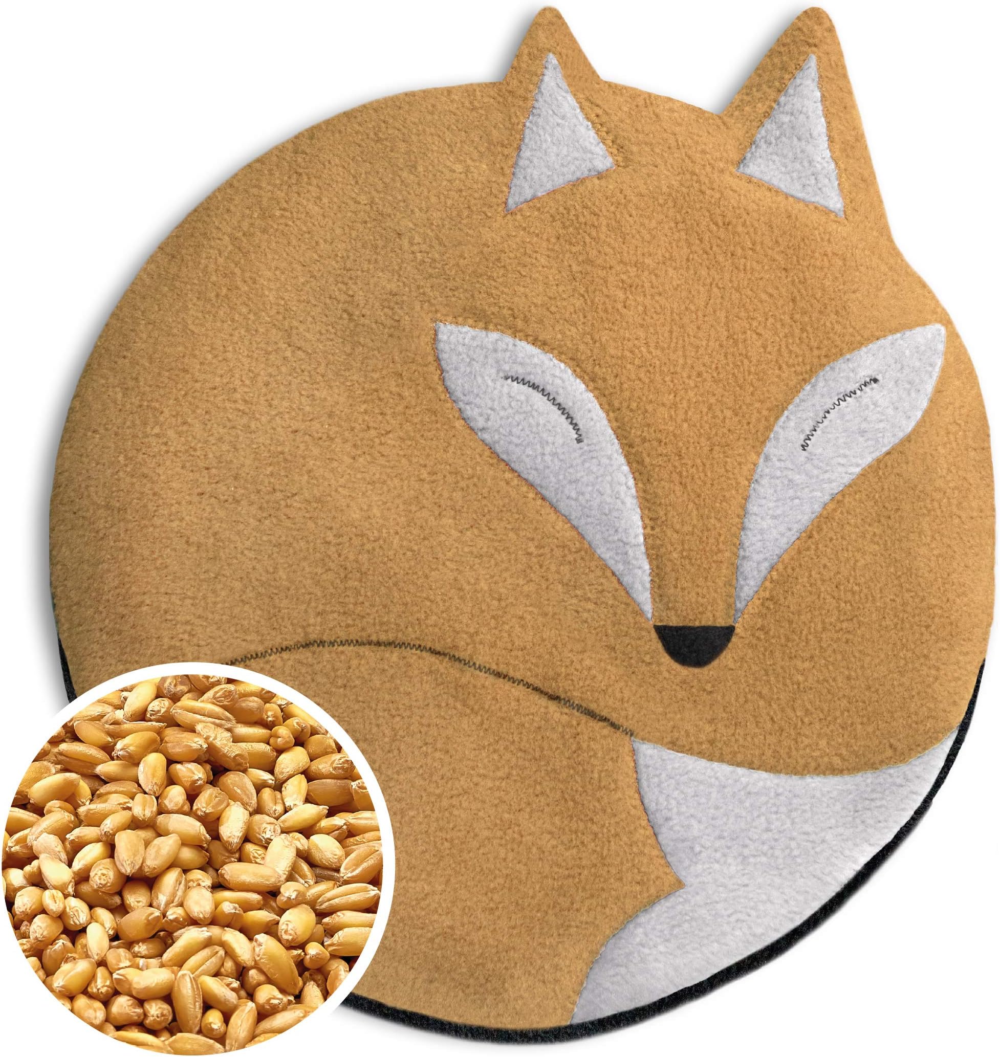 LeschiWheat Bag microwavable, unscented/Heat Pack for Stomach and Lower Back/Animal: Fox Luca, Beige