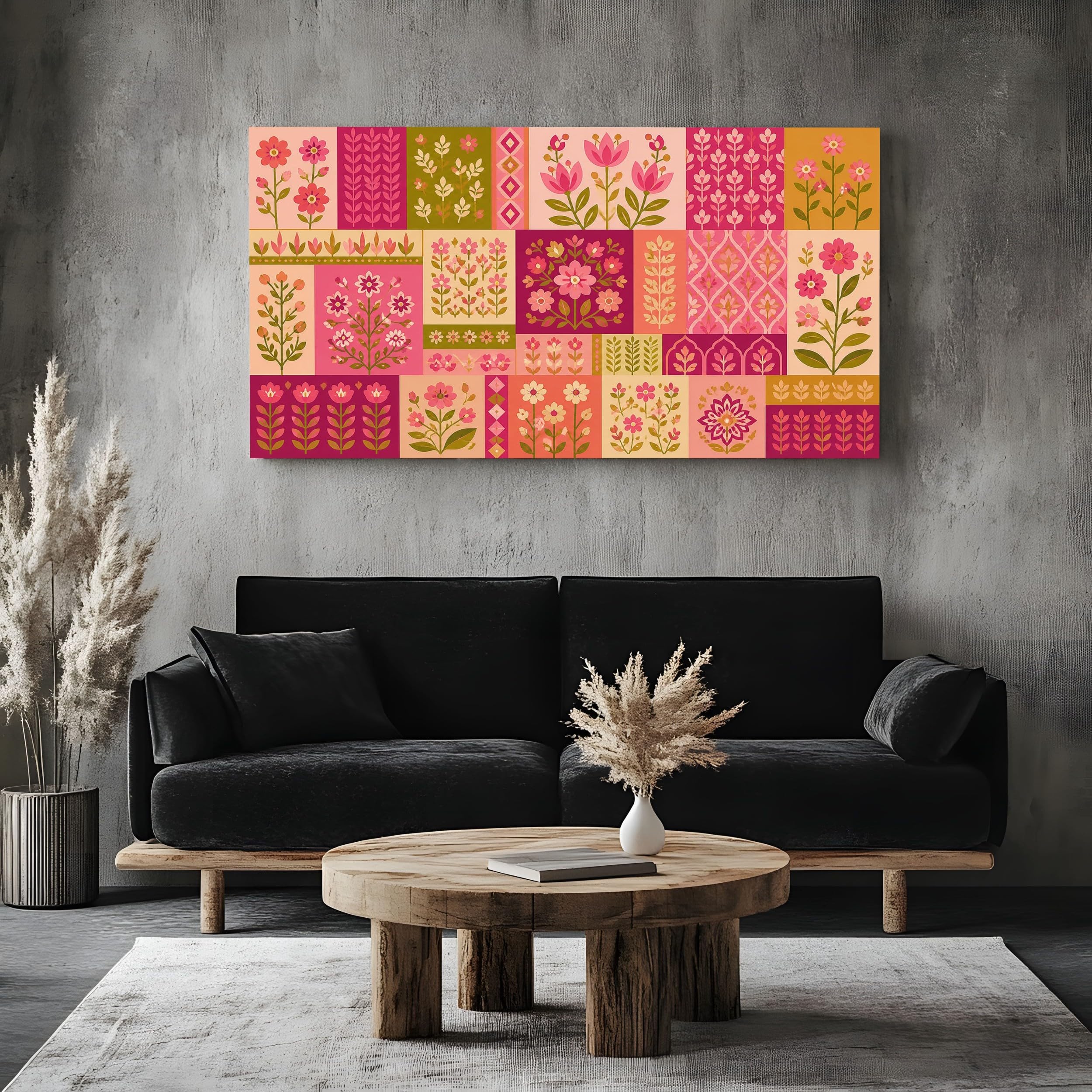 Quadri Camera Da Letto Piastrelle Floreali Geometriche Cornice 70X140 Cm
