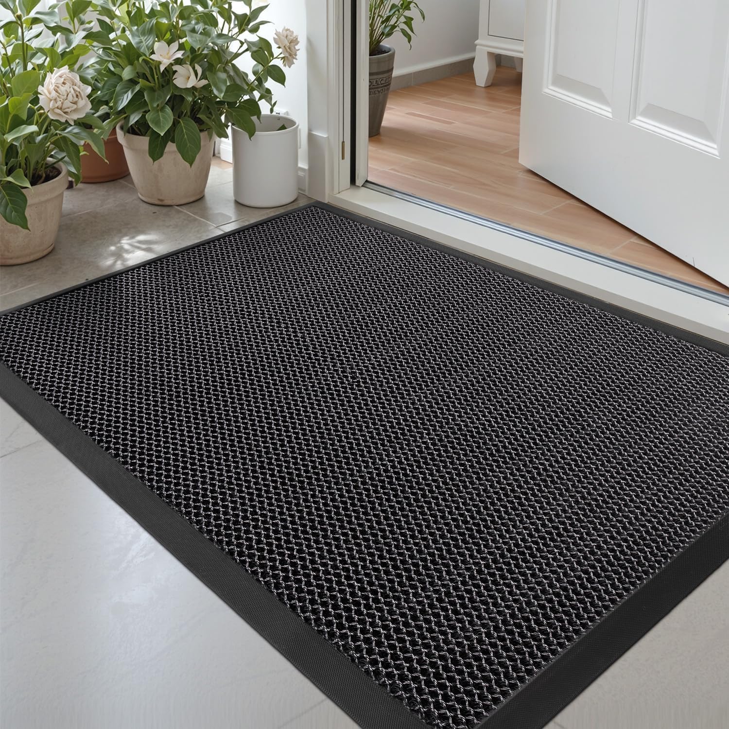 DEXI Zerbino Ingresso Esterno 60 x 90 cm, Zerbini Antiscivolo, Assorbente Di Sporco e Lavabile, Impermeabile Tappeto per Porte Anteriori e Posteriori, Grigio scuro