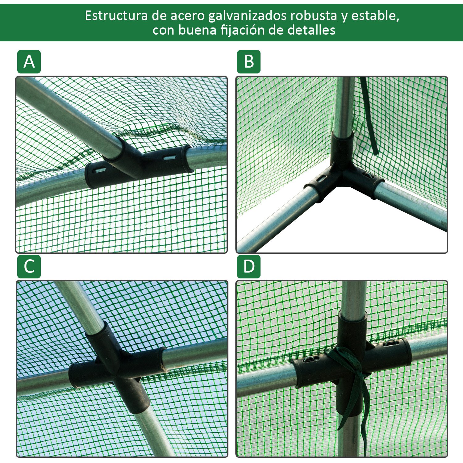 Outsunny Invernadero de Jardín Huerto Tipo Túnel 6 Ventanas Cultivos Plantas y Verduras Cubierta PE 140g/㎡ Impermeable 4x2x1.9m Acero
