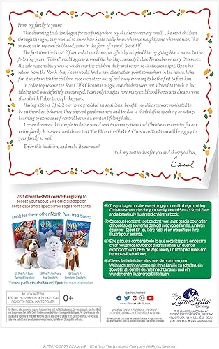 Vista 3 de The Elf on The Shelf: una tradición navideña: un elfo explorador con ojos marrones. Incluye libro de cuentos, caja de recuerdos y certificado
