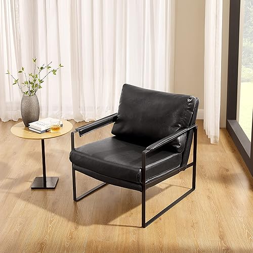 Miniatura 7 de Volans Silla decorativa moderna de mediados de siglo con brazos para sala de estar, sillas decorativas de piel sintética para salón, sillón con