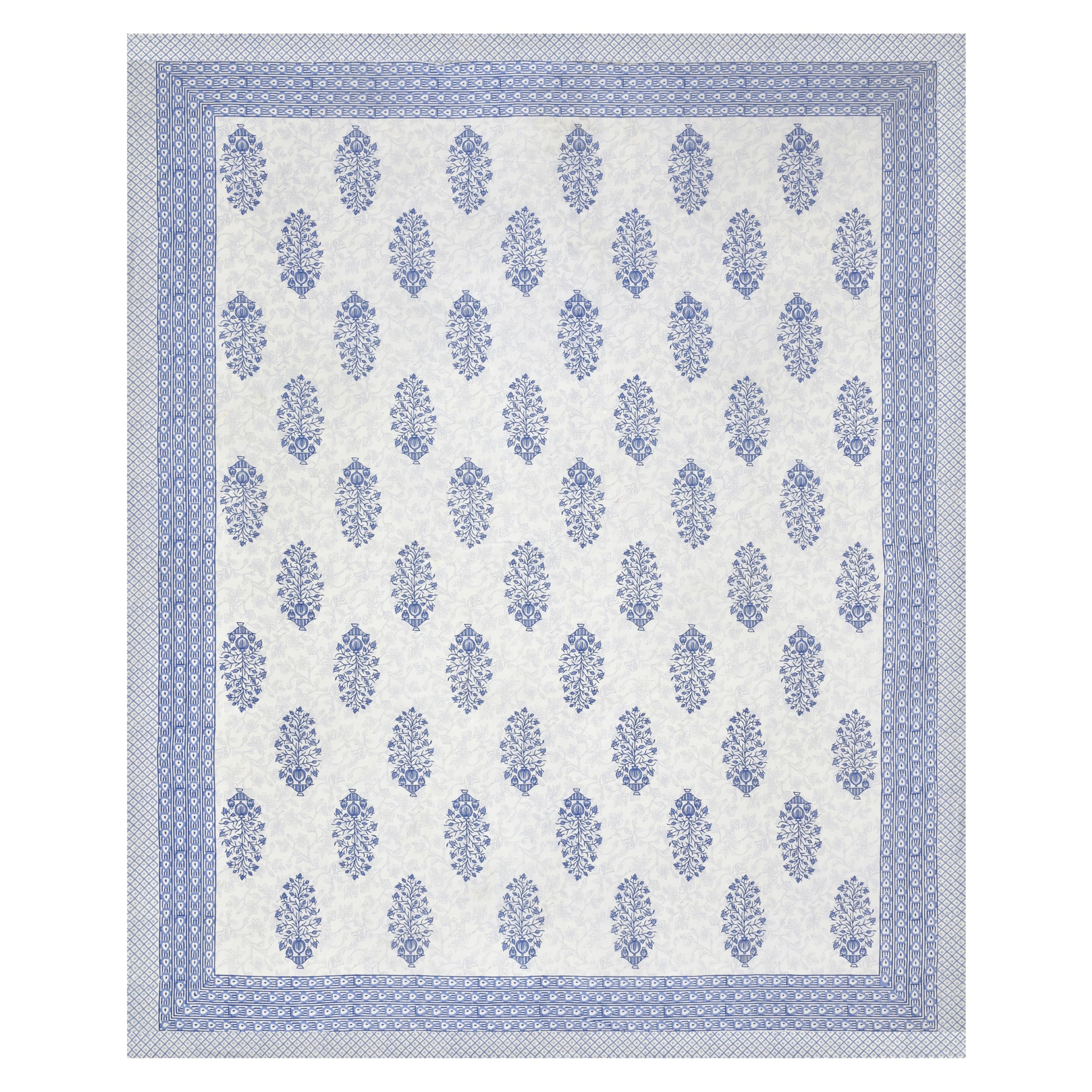 BLOCKS OF INDIA Hand Block Printed 200 TC Cotton King Size Bedsheet (Blue Pot) 4